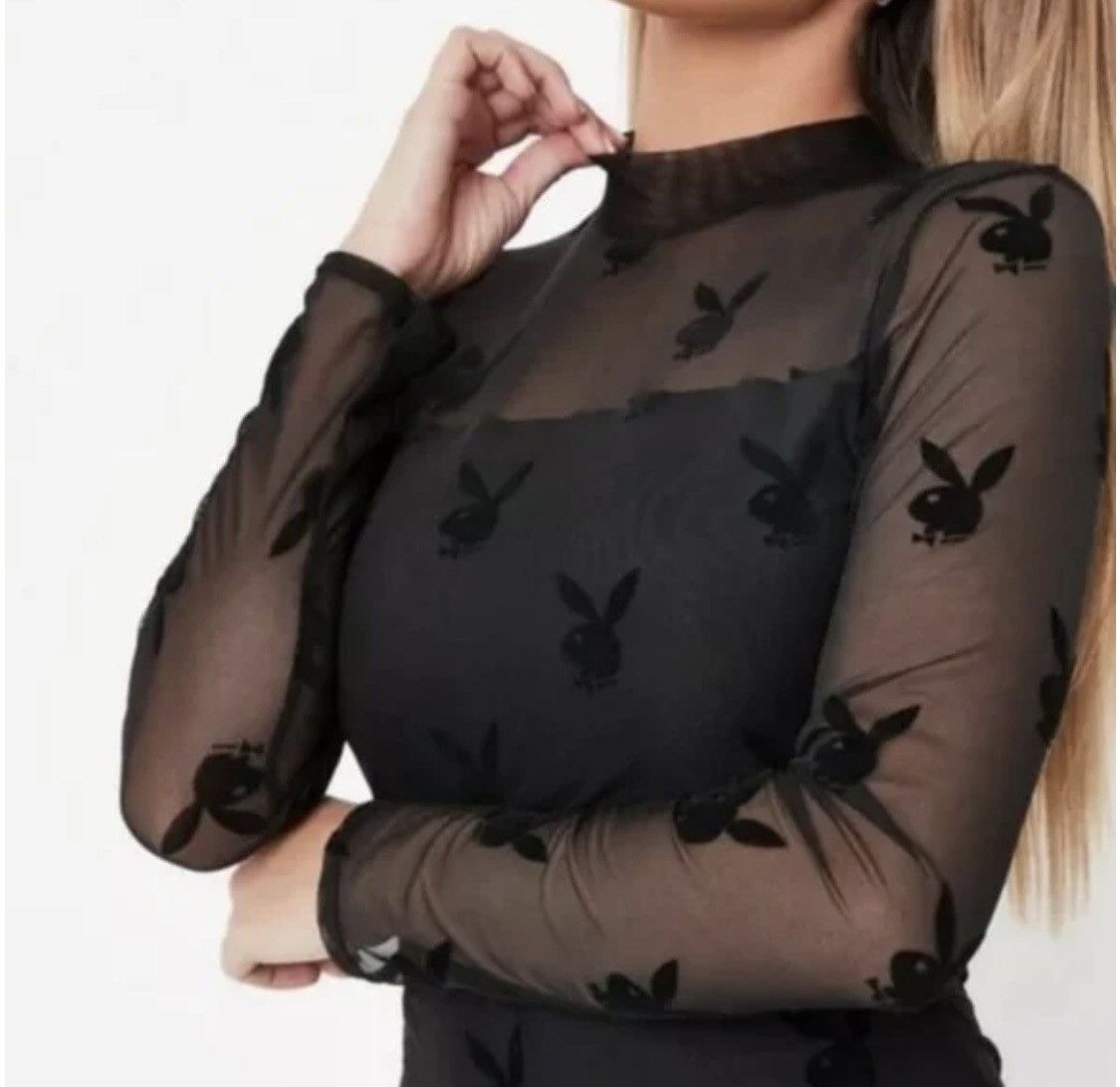 Missguided Misguided Playboy sheer bunny long sleeve dress Size XL / US 12-14 / IT 48-50 - 4 Thumbnail