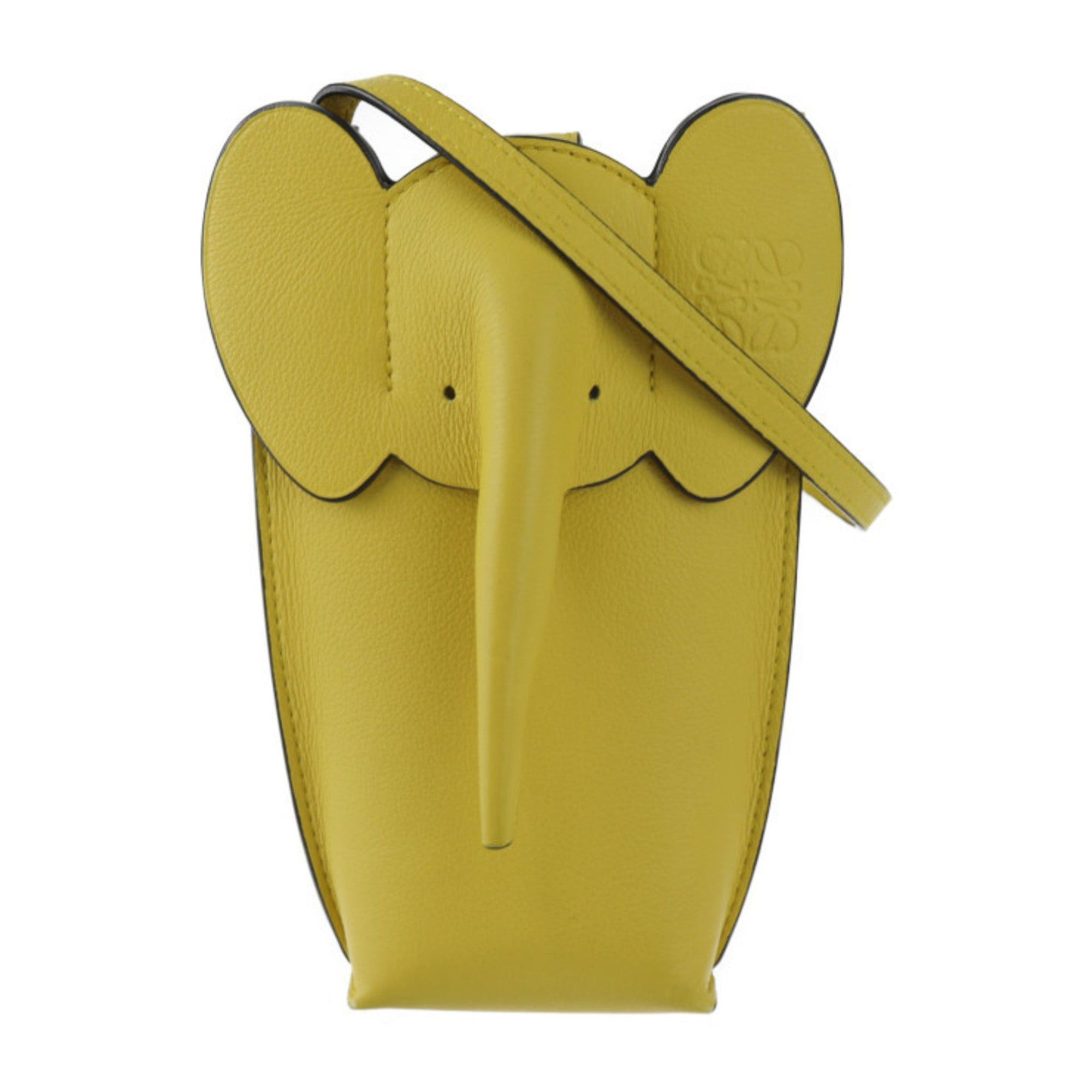 image of Loewe Elephant Pocket Shoulder Bag Leather Yellow Pouch Pochette, Women's
