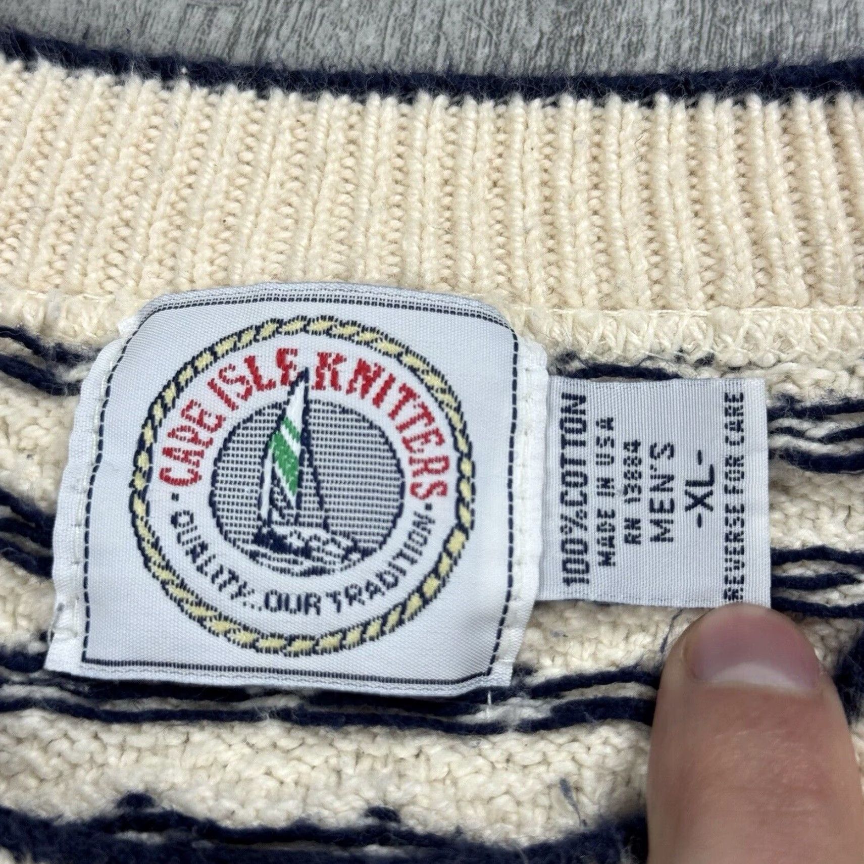 Nautica VINTAGE CAPE ISLE KNITTERS NAUTICAL FISHERMAN SWEATER MENS XL NAVY IVORY 90s CABLE-KNIT Size US XL / EU 56 / 4 - 4 Thumbnail