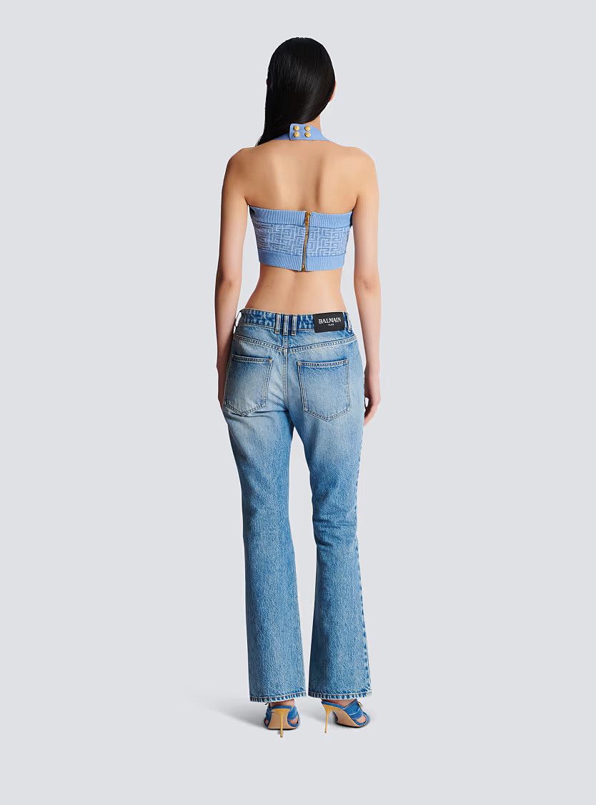 Balmain o1s1wg111225 Knit Halterneck Top With Monogram in Blue Size M / US 6-8 / IT 42-44 - 7 Thumbnail