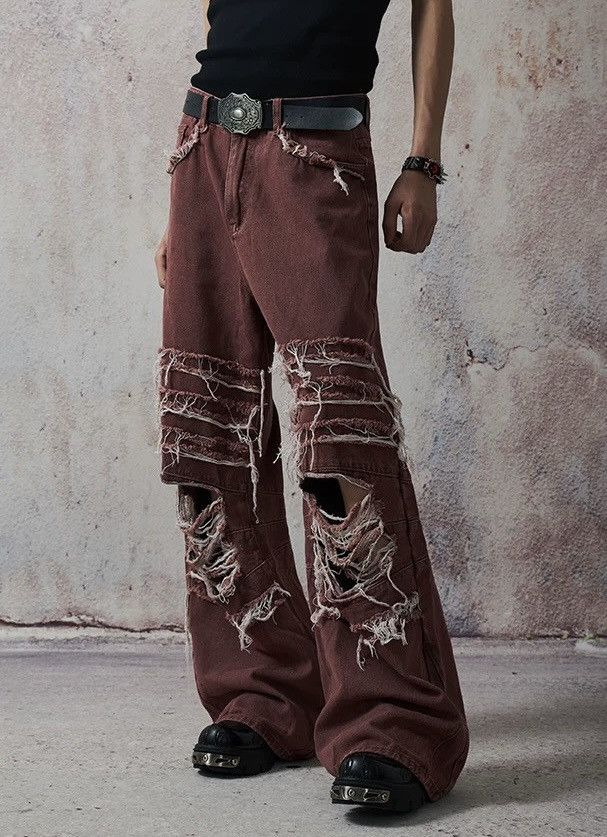 Japanese Brand × Vintage Avant garde fashion punk damage distressed ripped jeans Size US 30 / EU 46 - 2 Thumbnail