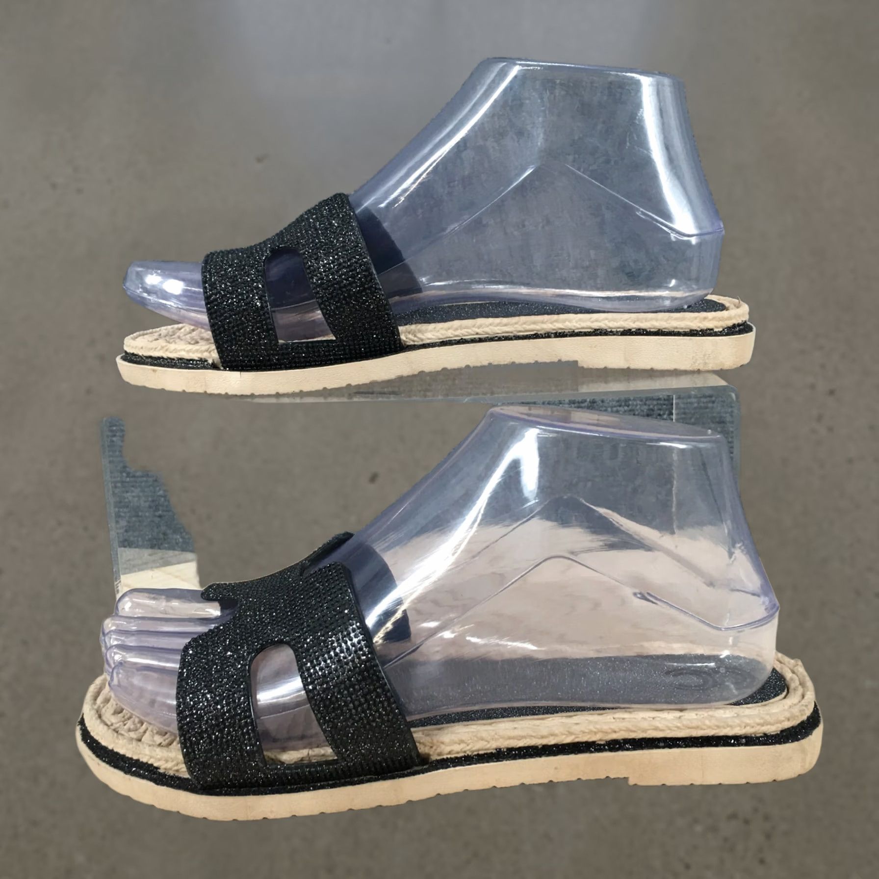 Vintage Cindy Claire Sandals Womens 38 Slide Flats Slip On CC Logo Black Glitter Open Toe Womens Shoes Slips On Sandals Low Heel Flat Casual Size US 8 / IT 38 - 1 Thumbnail