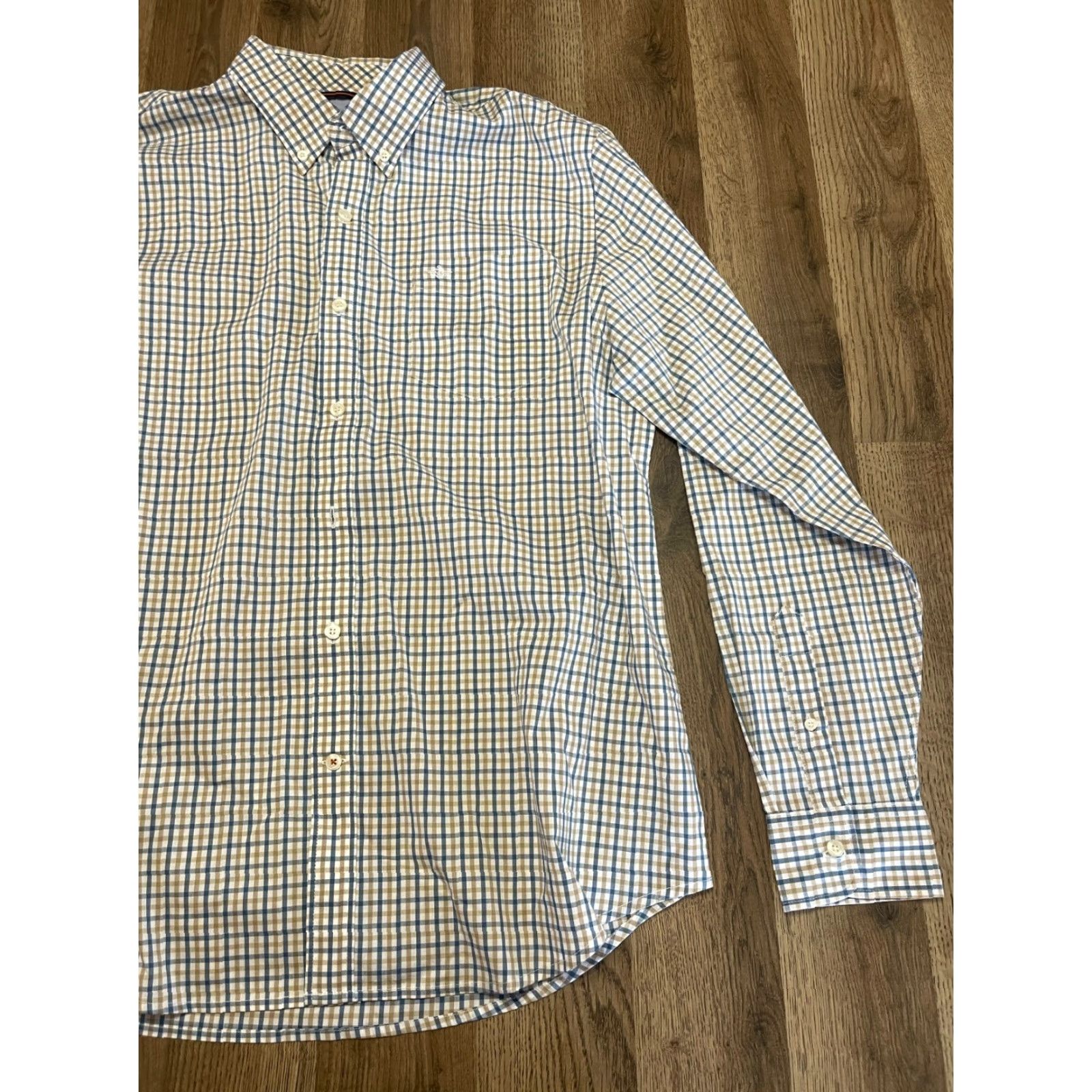 Dockers DOCKERS Shirt Men's Large Brown White Blue Check Button Up Long Sleeve Size US L / EU 52-54 / 3 - 4 Thumbnail