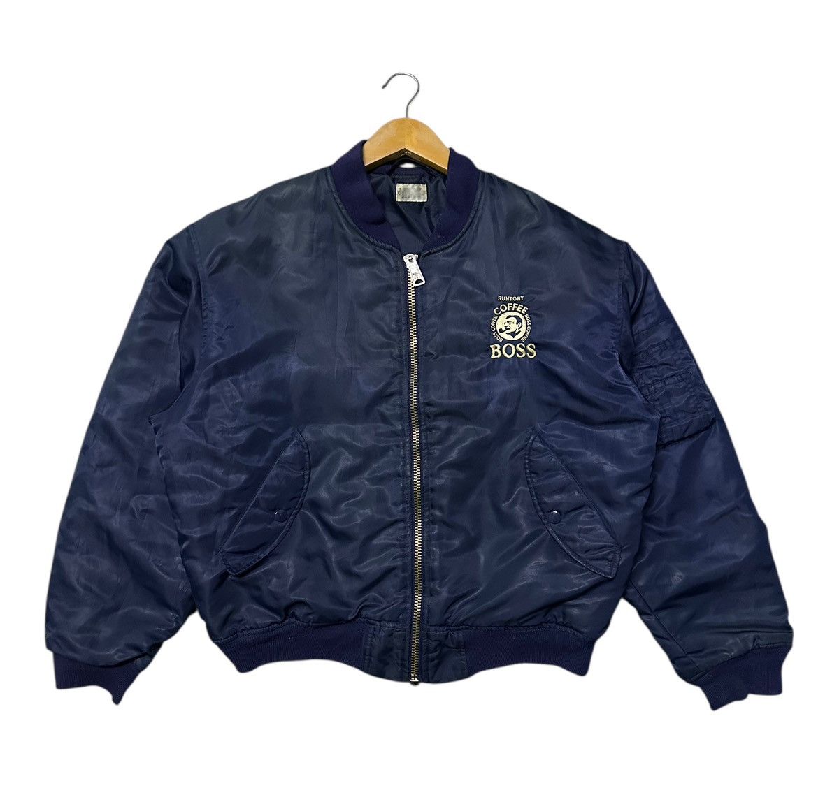 Japanese Brand vintage navy blue nylon Suntory BOSS Coffee bomber jacket L Size US L / EU 52-54 / 3 - 2 Thumbnail