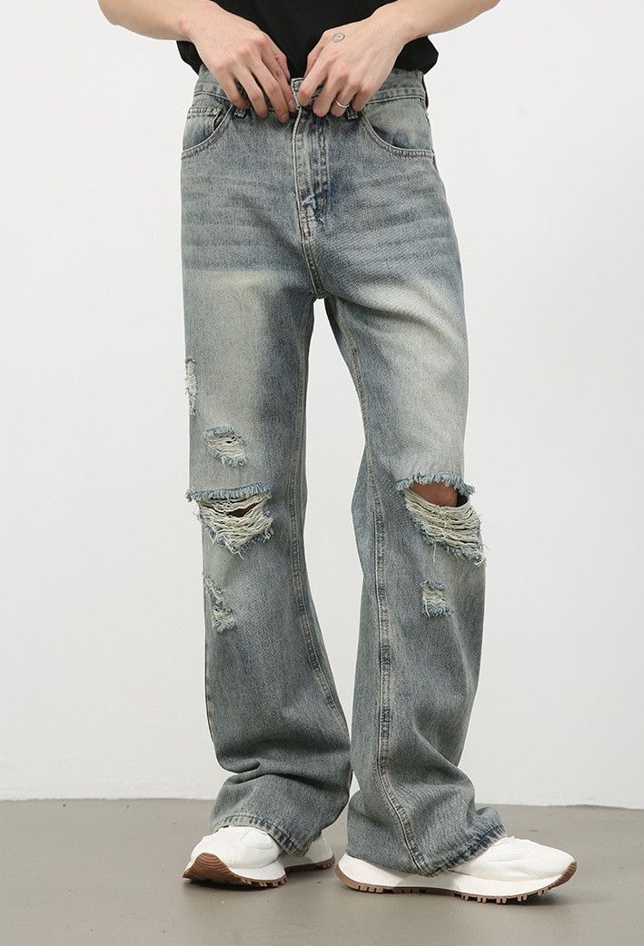 Japanese Brand × Jean Men's washed distressed straight-leg versatile ripped jeans Size US 32 / EU 48 - 1 Thumbnail