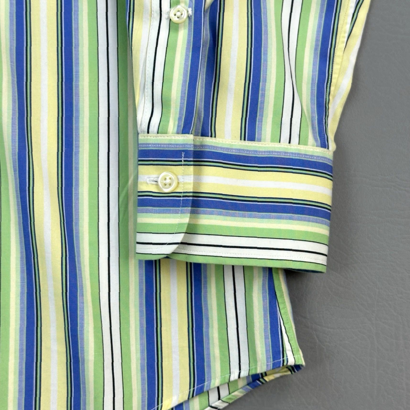 Polo Ralph Lauren VINTAGE Polo Ralph Lauren Shirt Mens L Green Blue Striped Regent Custom Fit Shirt Size US L / EU 52-54 / 3 - 4 Thumbnail