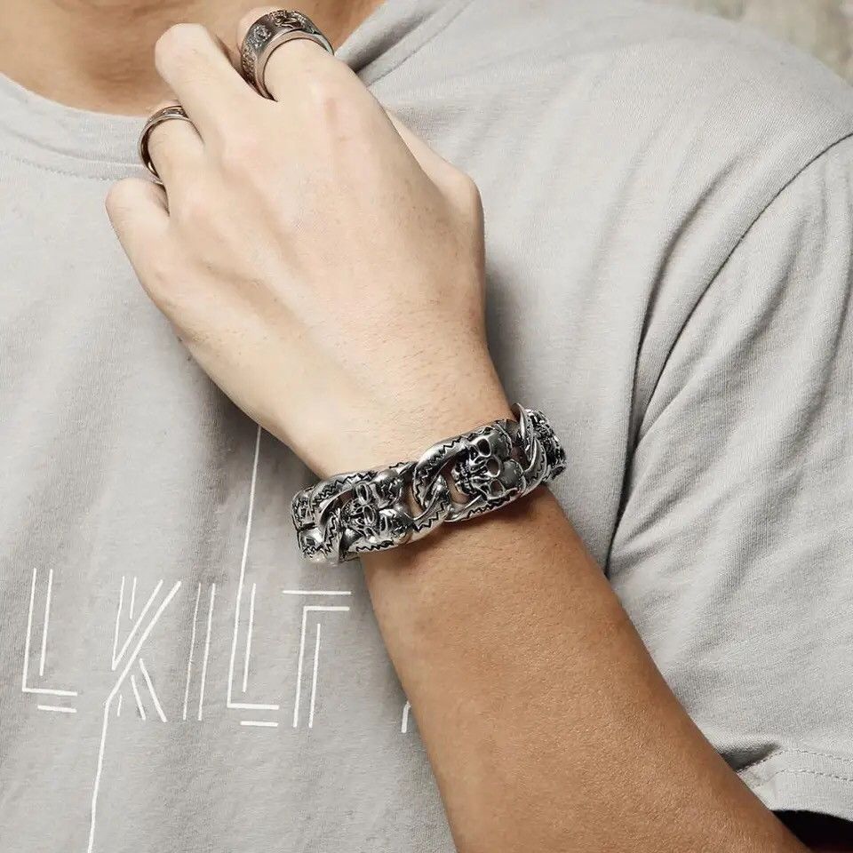 Other 20cm Skull BraceletMen Stainless Steel Heavy Male Bangle Size ONE SIZE - 5 Thumbnail