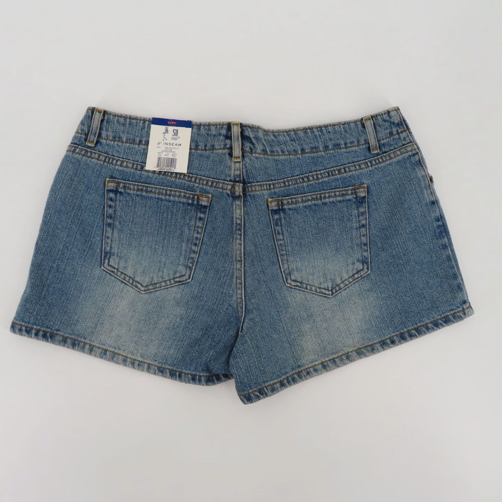 Denime VINTAGE SO Juniors 11 3in Inseam City No Waist Blue Denim Jean Shorts Y2K All Cotton NEW Size 32" / US 10 / IT 46 - 4 Thumbnail