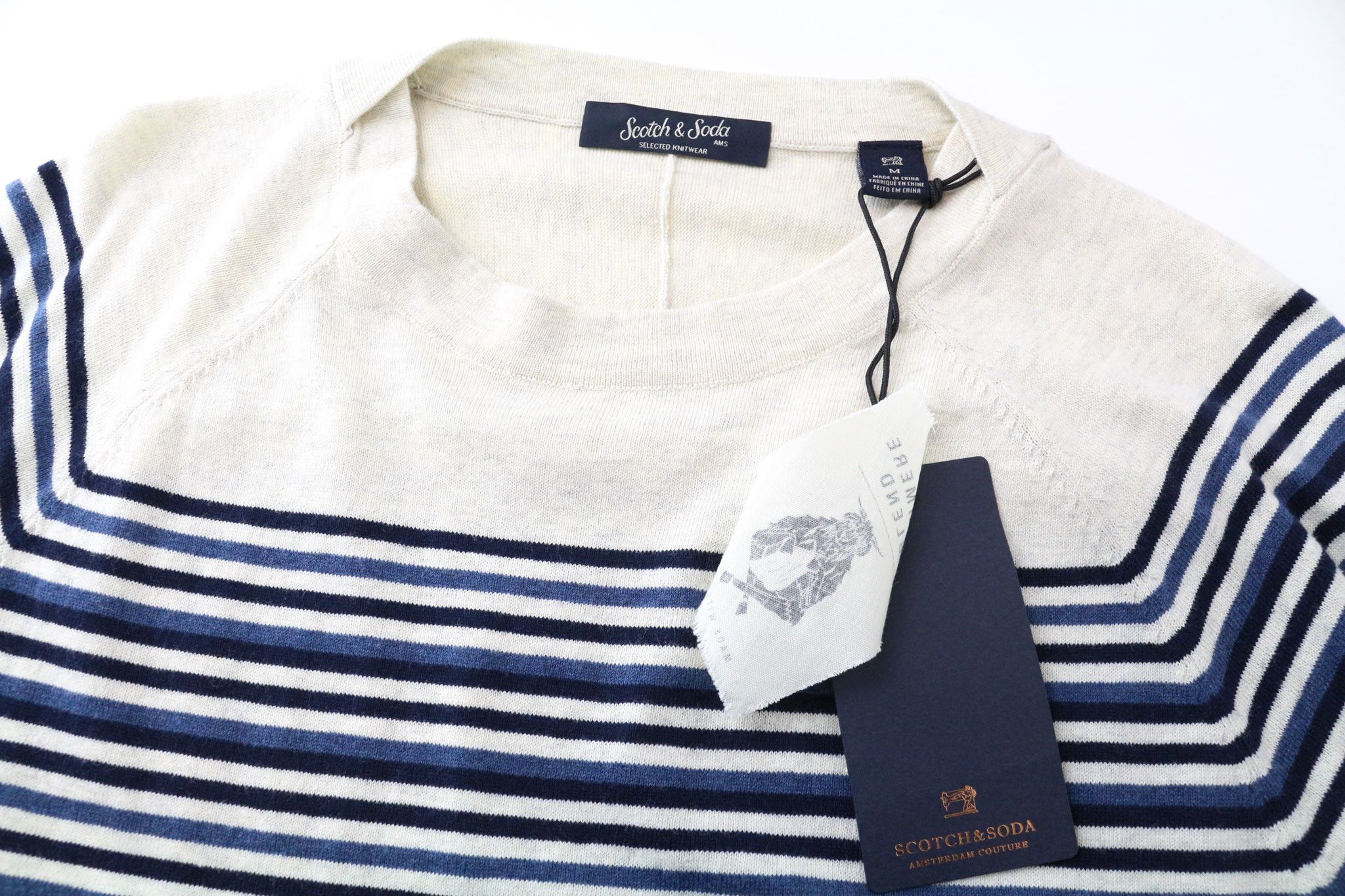 Scotch & Soda AMS COUTURE M Blue Cotton Cashmere Striped Sweatshirt 75342 Size US M / EU 48-50 / 2 - 3 Thumbnail