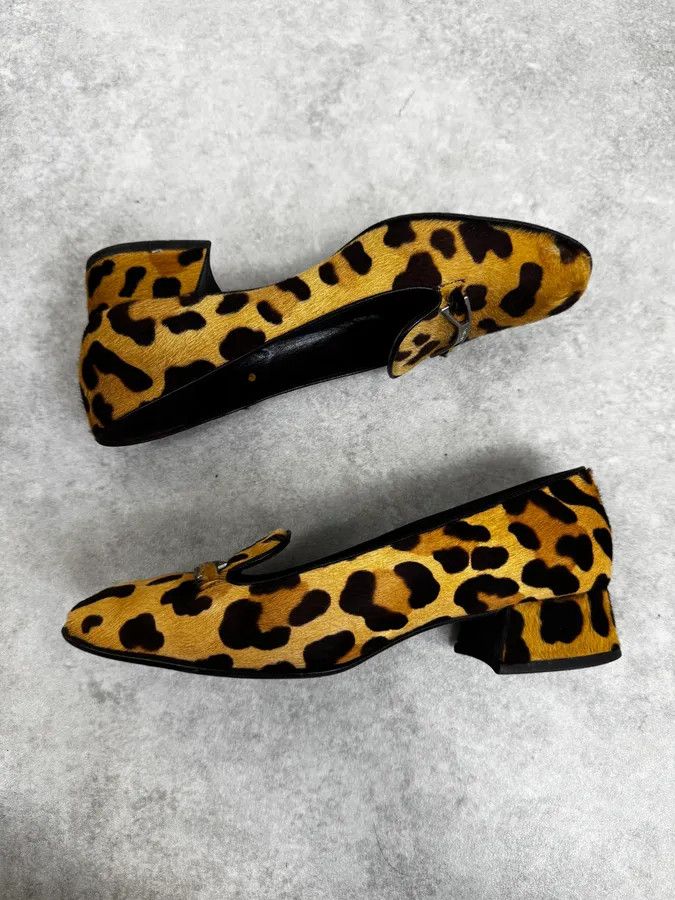 Prada 1990s Prada Leopard Block Heel Pony Hair Loafers Size US 6 / IT 36 - 4 Thumbnail