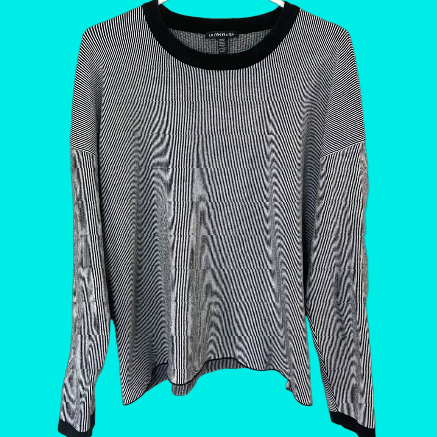 Eileen Fisher EILEEN FISHER Vertical Stripe Ribbed Sweater Black & White Womens Small Crewneck Size S / US 4 / IT 40 - 1 Thumbnail