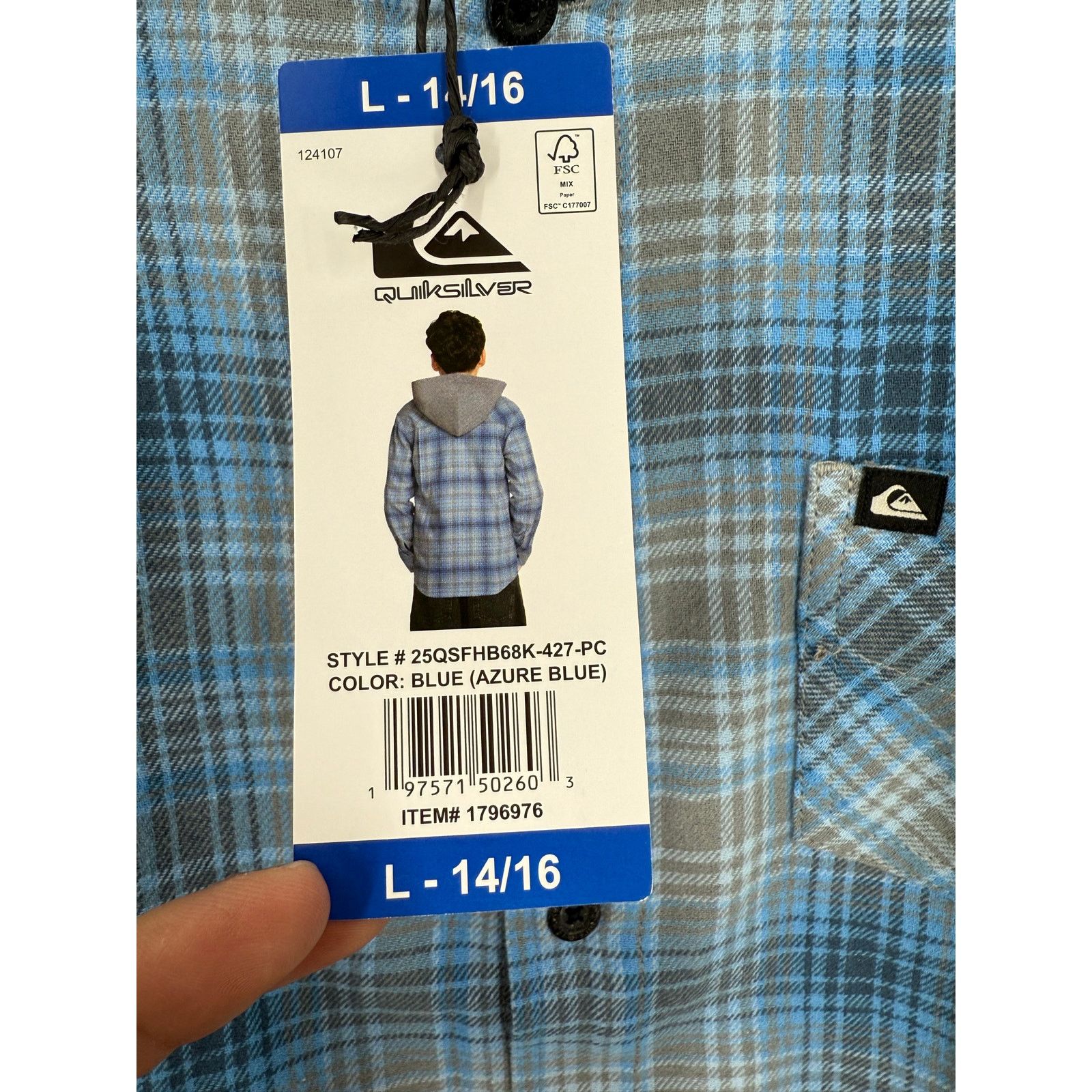 Other NEW Quiksilver Boys Lightweight Flannel Shirt Jacket Hoodie Size US L / EU 52-54 / 3 - 9 Thumbnail