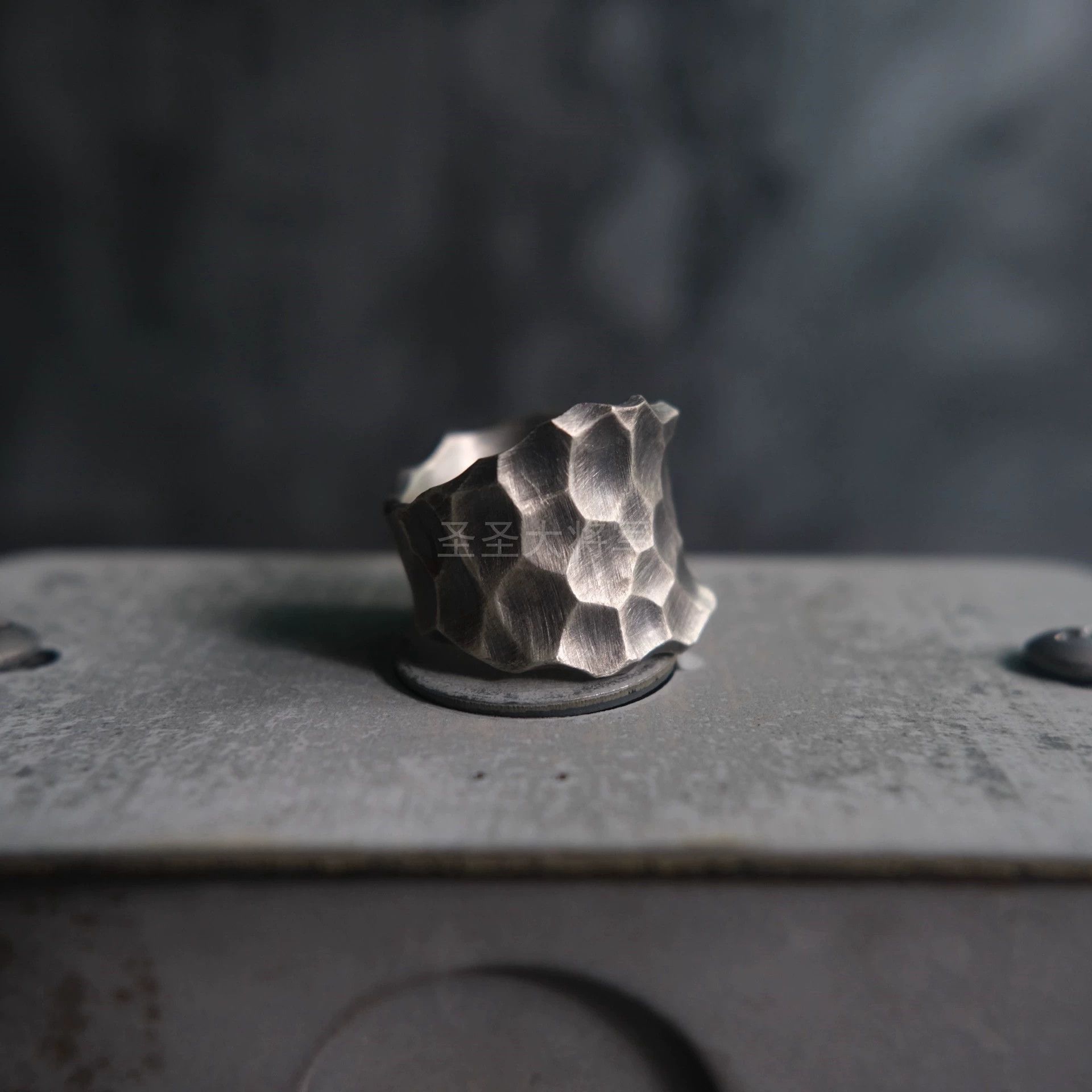 Gothmos Gothmos Korean Hammered Oxidized 925 Silver Ring 14+20 Size ONE SIZE - 4 Thumbnail
