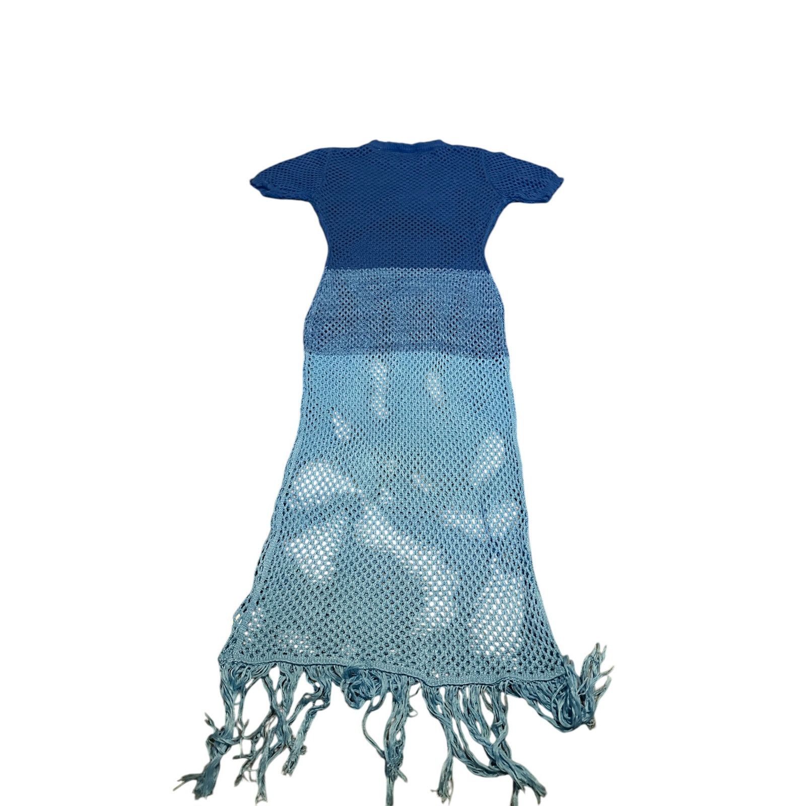 Other Blue Ombre Fringe Hem Crochet Hollow Out Cover Up Dress Size XL / US 12-14 / IT 48-50 - 3 Thumbnail