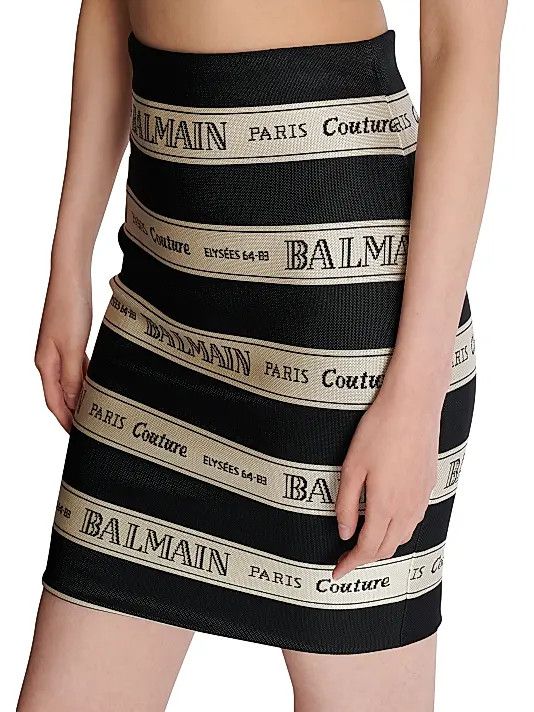 Balmain o1s1wg111225 Logo Striped Jacquard Miniskirt in Black/Beige Size 30" / US 8 / IT 44 - 5 Thumbnail
