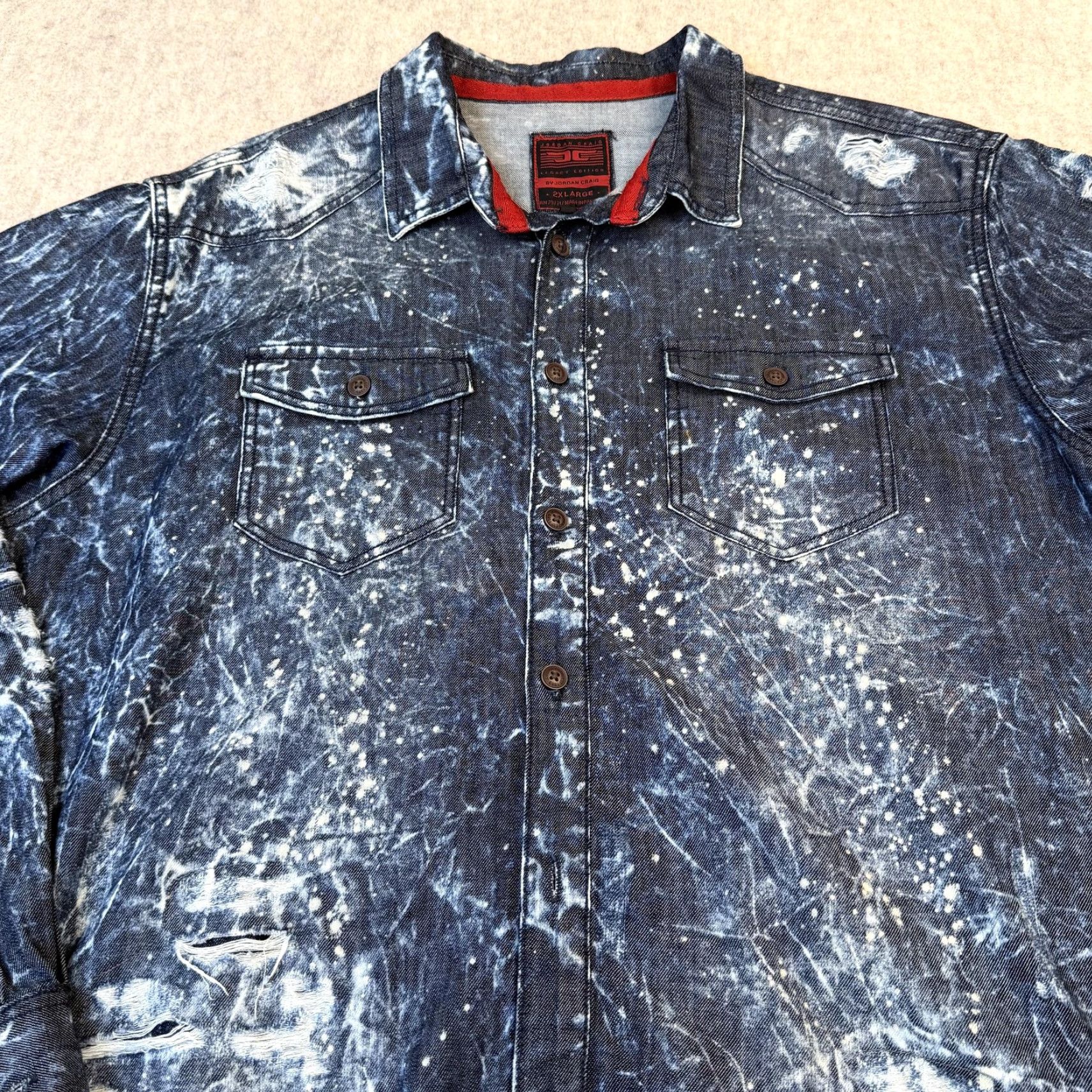 Jordan Craig VINTAGE Jordan Craig Denim Shirt Mens 2XL Blue Legacy Acid Wash Distressed Splatter Size US XXL / EU 58 / 5 - 3 Thumbnail