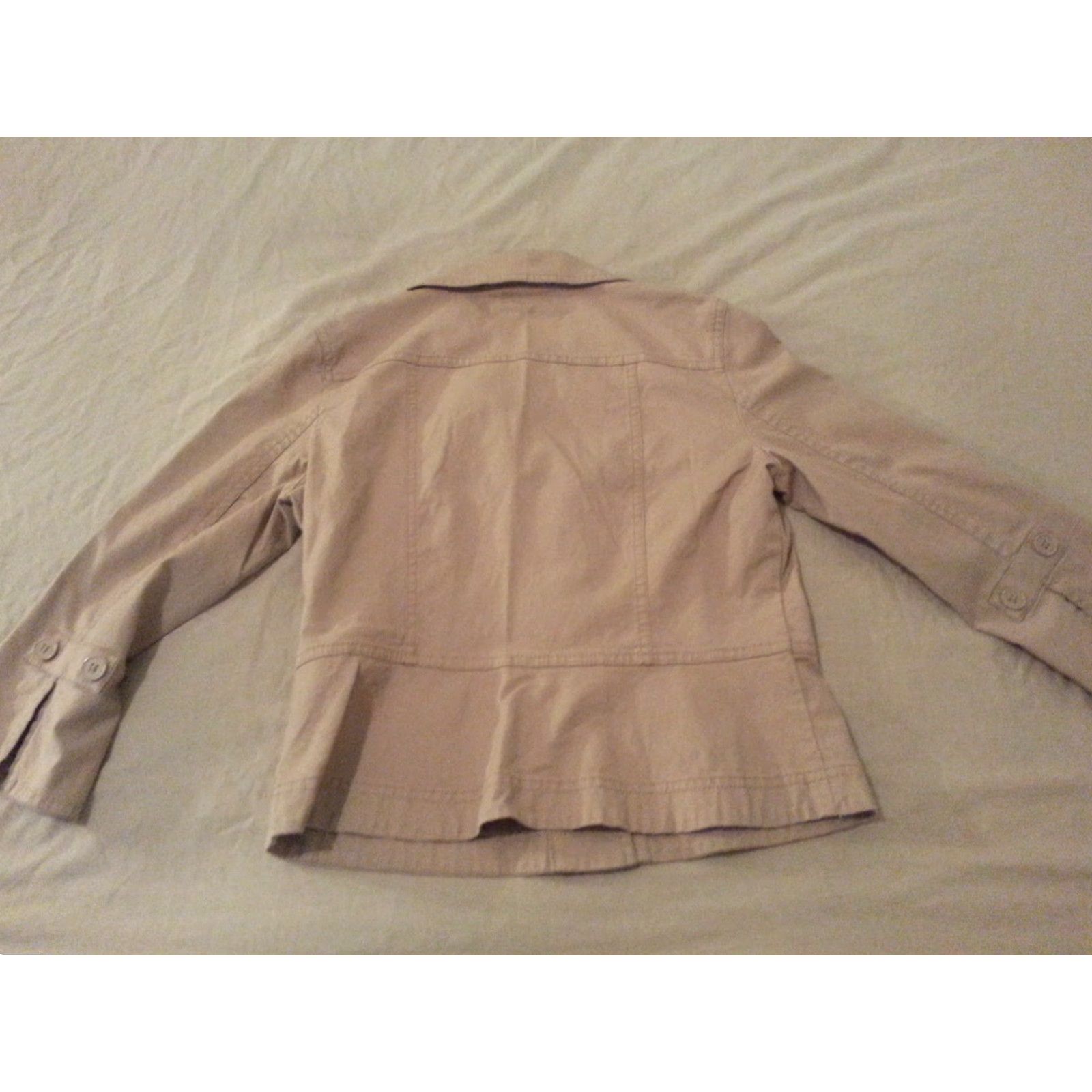Ann Taylor VINTAGE Ann Taylor Jacket Blazer 2P Petite Khaki Cotton Beige Womens 2P Petite Jacket Size XS / US 0-2 / IT 36-38 - 2 Thumbnail