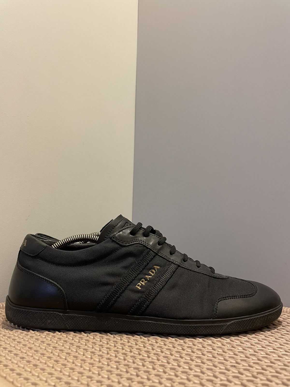 image of Archival Clothing x Prada Sport Vintage Leather Sneakers in Black Gold, Men's (Size 9)