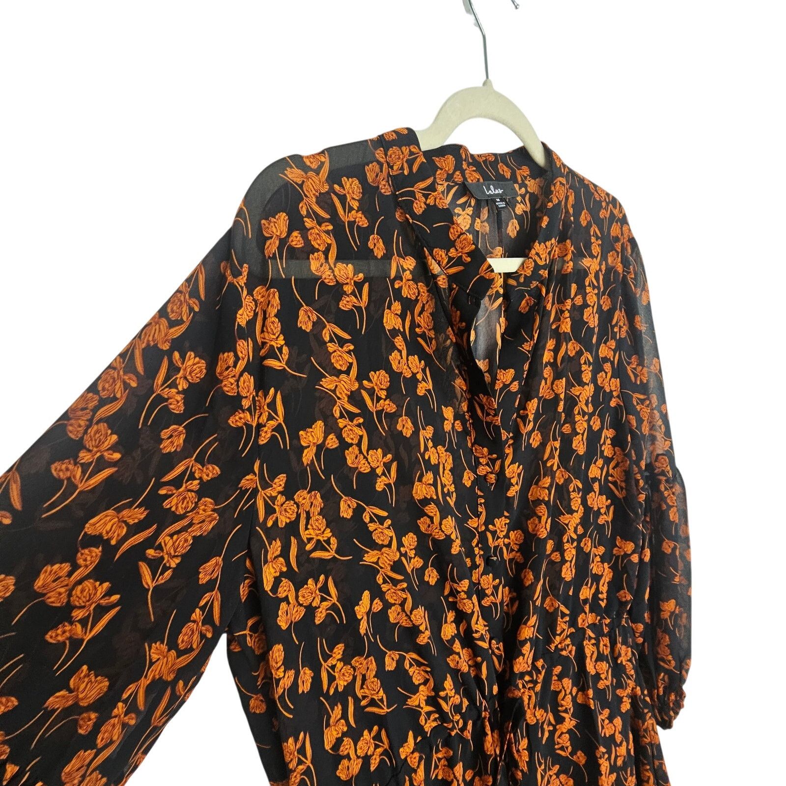 Lululemon Lulus Dress M Sashay My Way Black Floral LS Mini Dress Puff Size M / US 6-8 / IT 42-44 - 7 Thumbnail