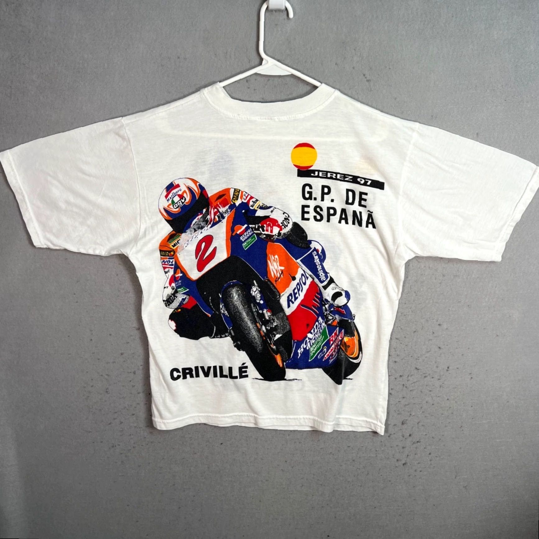 Vintage VINTAGE 1997 MotoGP Jerez España Checa Criville T-Shirt Men Medium White Sports Fans Europe Size US M / EU 48-50 / 2 - 2 Thumbnail