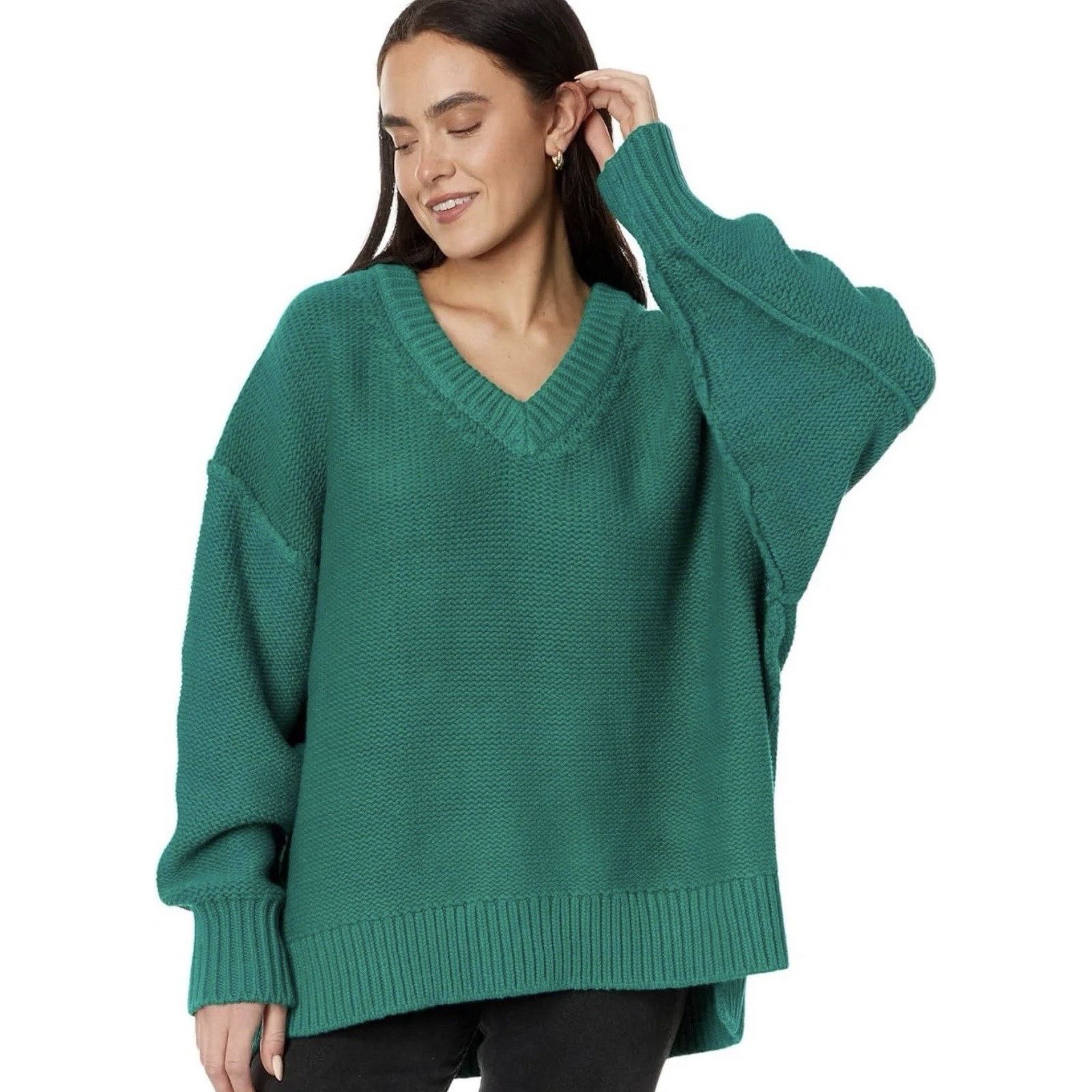 Free People Free People Womens Large Green Alli V Neck Pullover Sweater Size L / US 10 / IT 46 - 1 Thumbnail