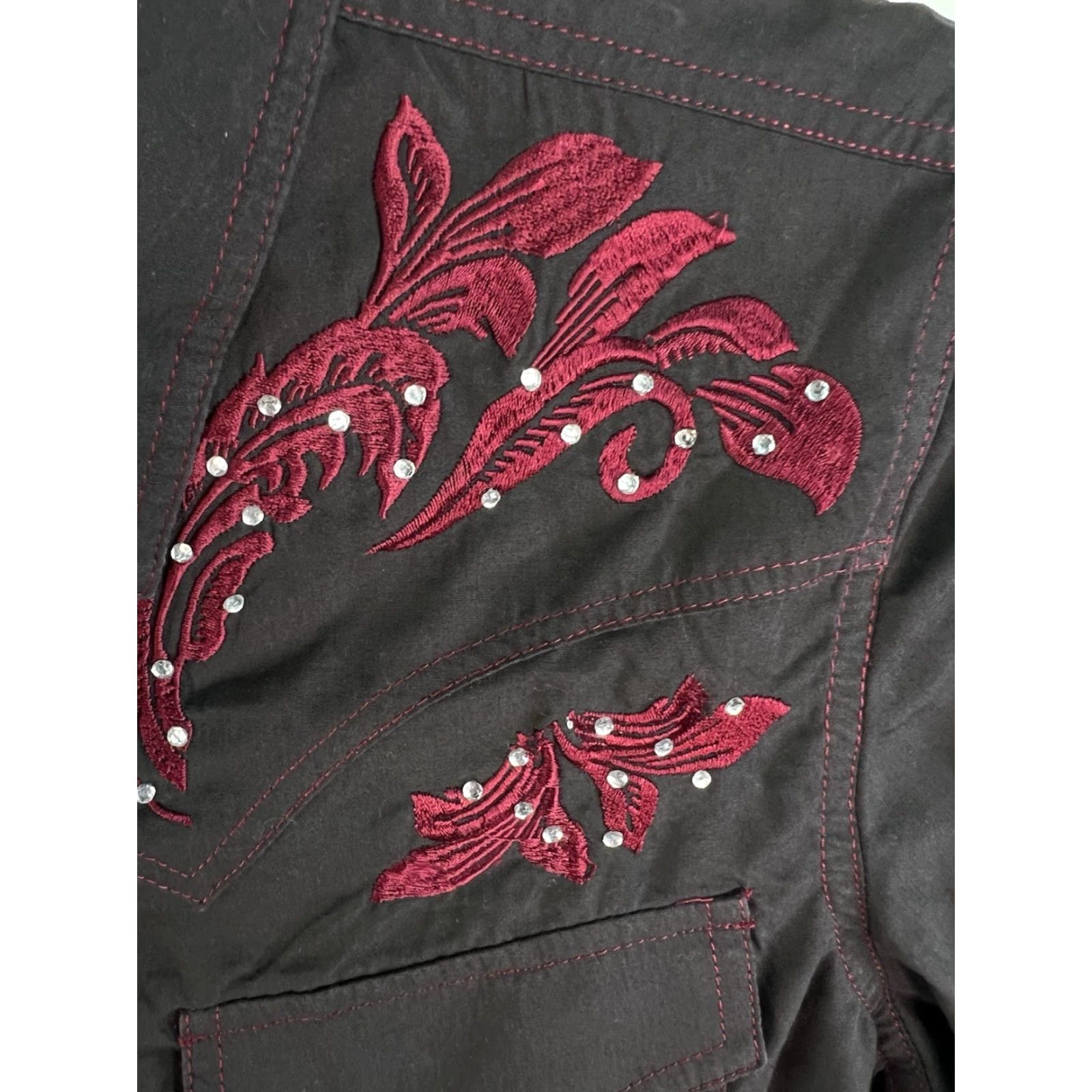 Vintage Lamasini Western Shirt Women M Black Beaded Embroidery Cowgirl Button-Up Long Sleeve Size M / US 6-8 / IT 42-44 - 2 Thumbnail