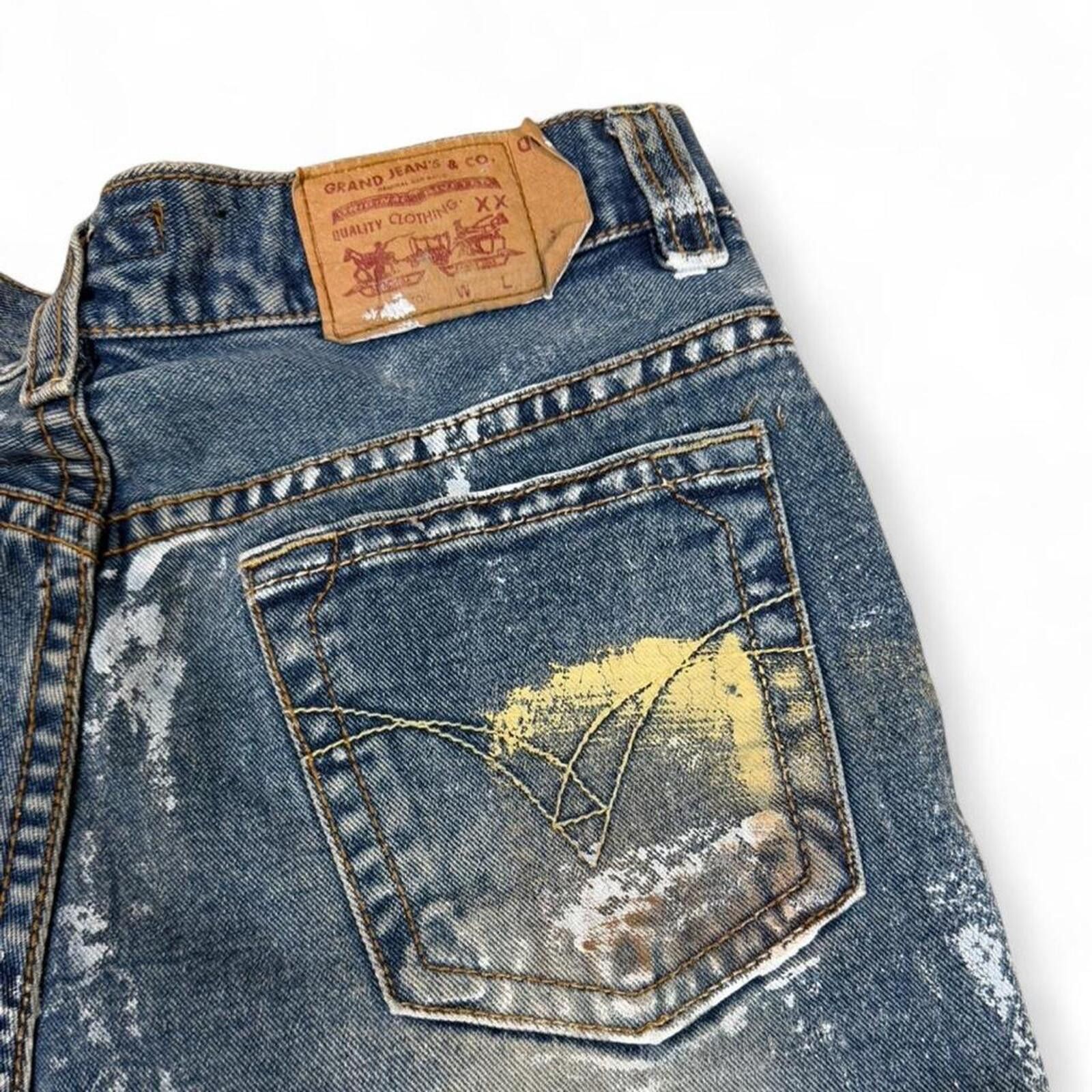 Other Y2K style Grand Denim Jeans Painted & Printed Font Design Size 32" / US 10 / IT 46 - 7 Thumbnail
