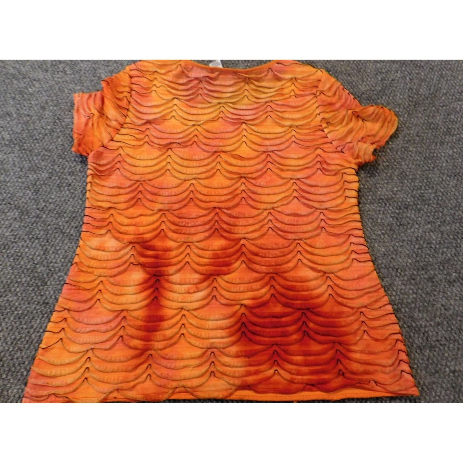 Vintage Kim Rogers Blouse Womens Petite Orange Cap Sleeve Pullover Knit Ruffle Crew Neck Casual Polyester Rayon Geometric Size L / US 10 / IT 46 - 6 Thumbnail