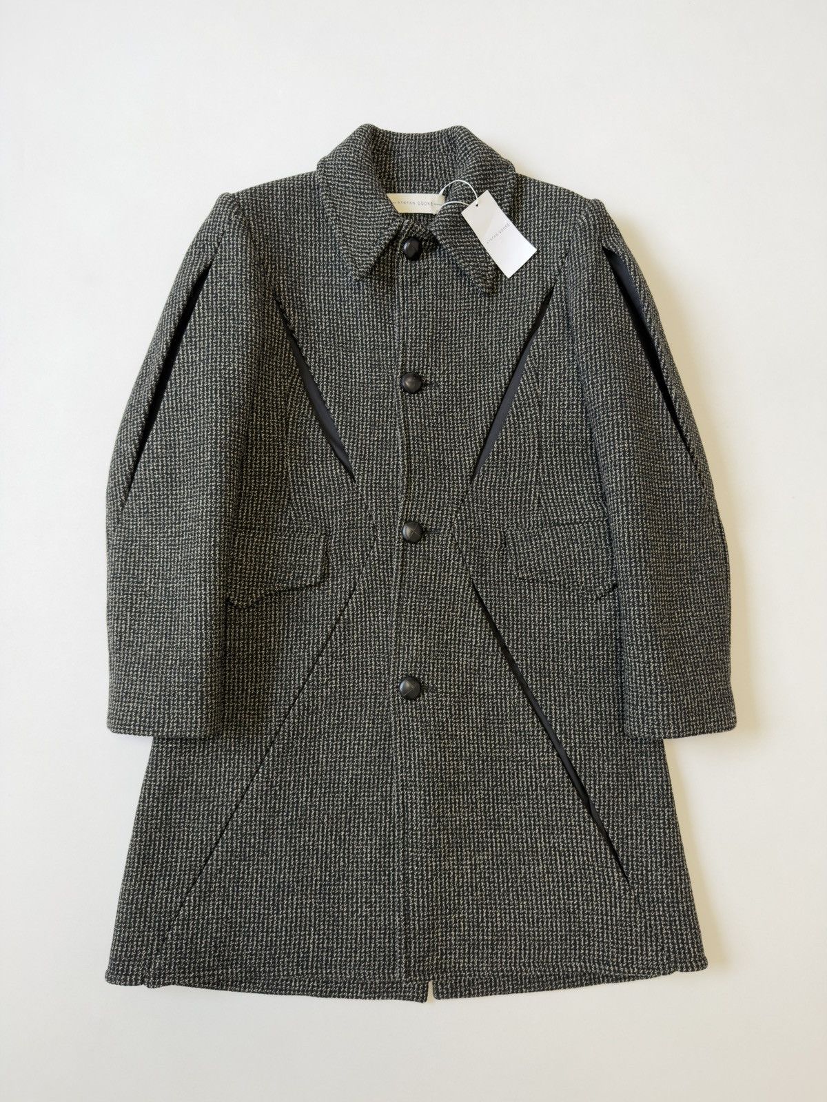 Stefan Cooke A/W 19 ‘Slashed’ Black/Beige Wool Overcoat Size US M / EU 48-50 / 2 - 3 Thumbnail