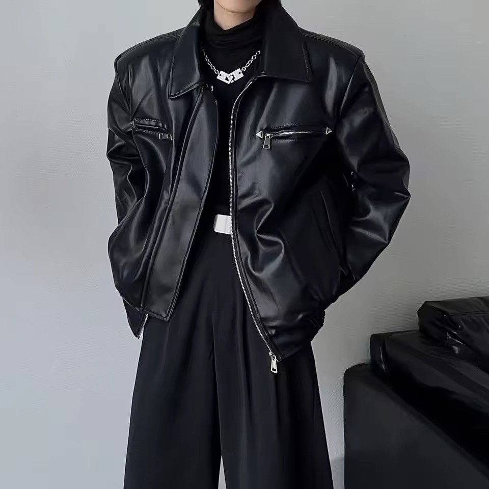 Japanese Brand Boxy Cropped Vegan Leather Bomber Jacket Size US XXL / EU 58 / 5 - 2 Thumbnail