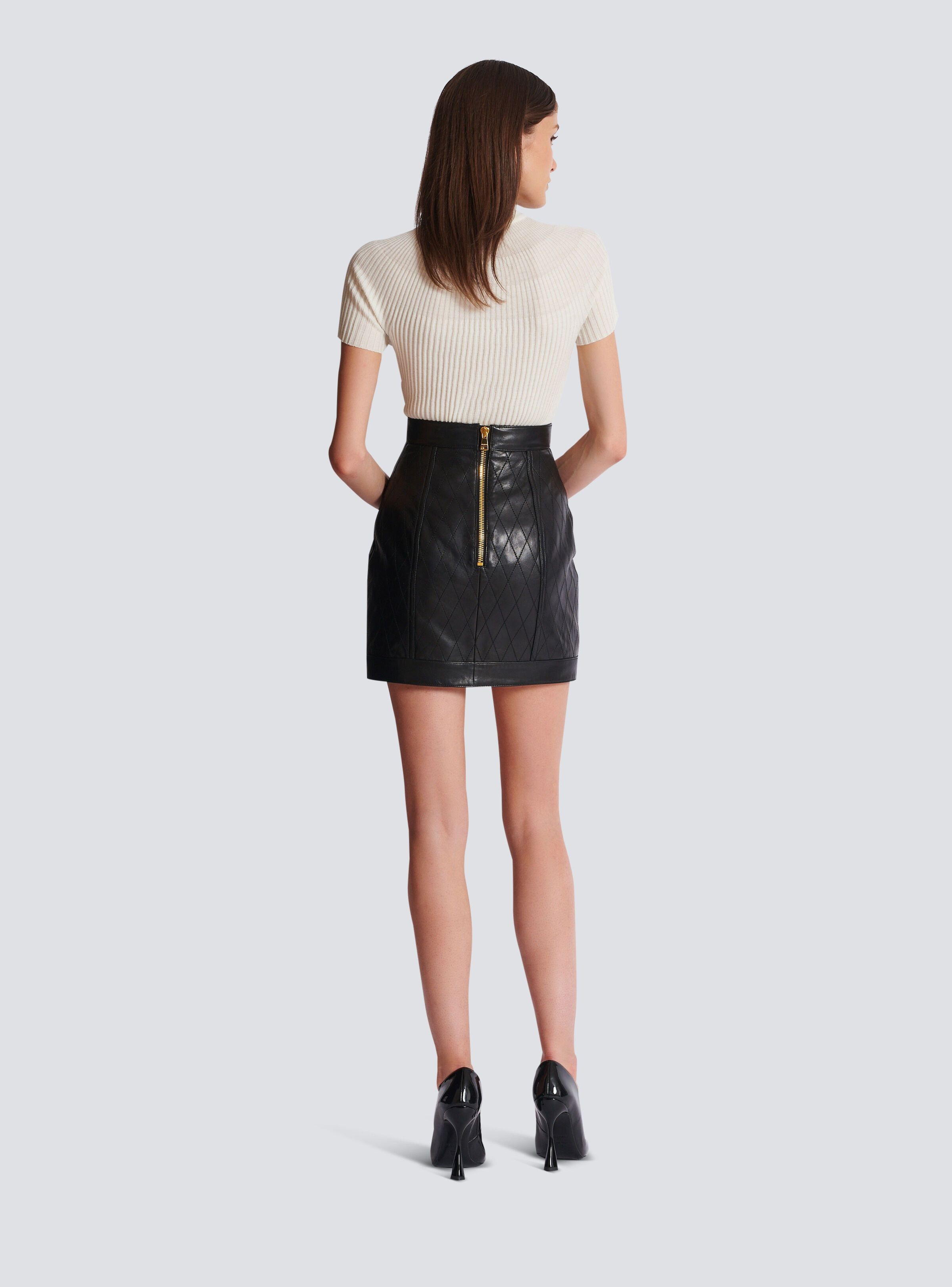 Balmain o1s1wg110725 Topstitched Leather Skirt in Black Size 26" / US 2 / IT 38 - 4 Thumbnail