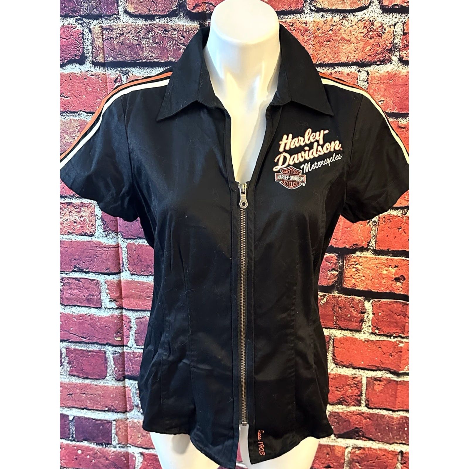 Harley Davidson Harley-Davidson Women's Black Zip Mechanic Embroidered Work Shirt Medium Size M / US 6-8 / IT 42-44 - 2 Thumbnail