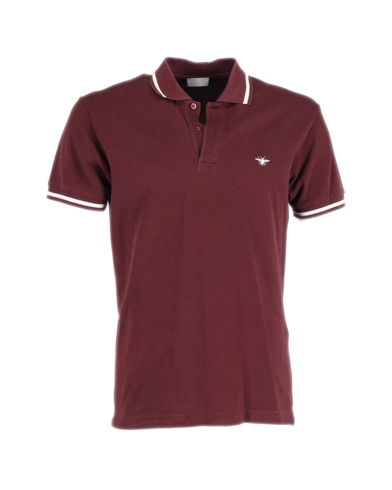 image of Dior Embroidered Bee Polo Shirt In Burgundy Cotton, Men's (Size XL)