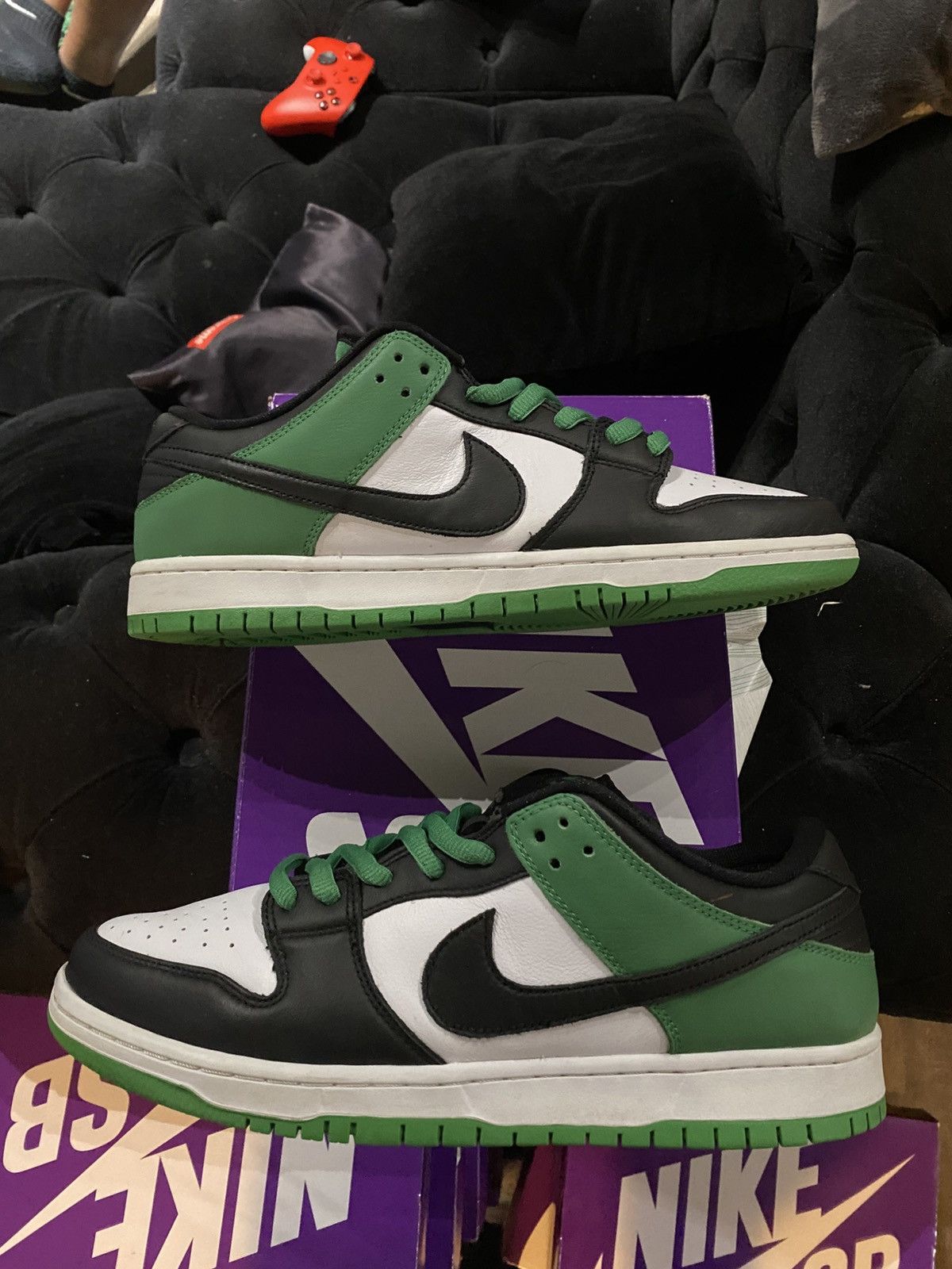 Nike Nike SB Dunk Low Green Black Toe BQ6817-302 Men SZ 12 Used Size US 12 / EU 45 - 1 Thumbnail
