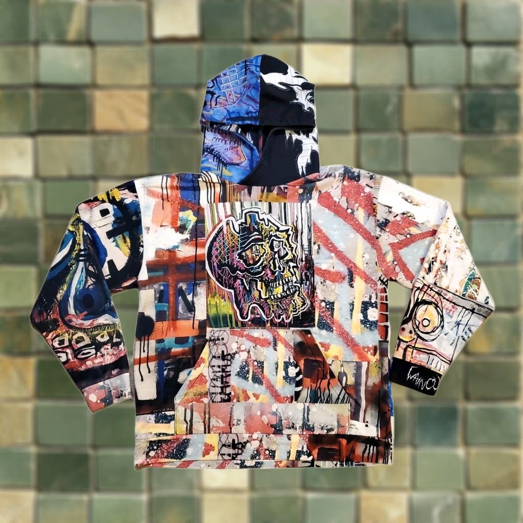 Vintage Rare Wano Mens Sz Large Abstract Hooded Sweatshirt Skull Artist Mixed Graphic Hoodie Size US L / EU 52-54 / 3 - 1 Thumbnail