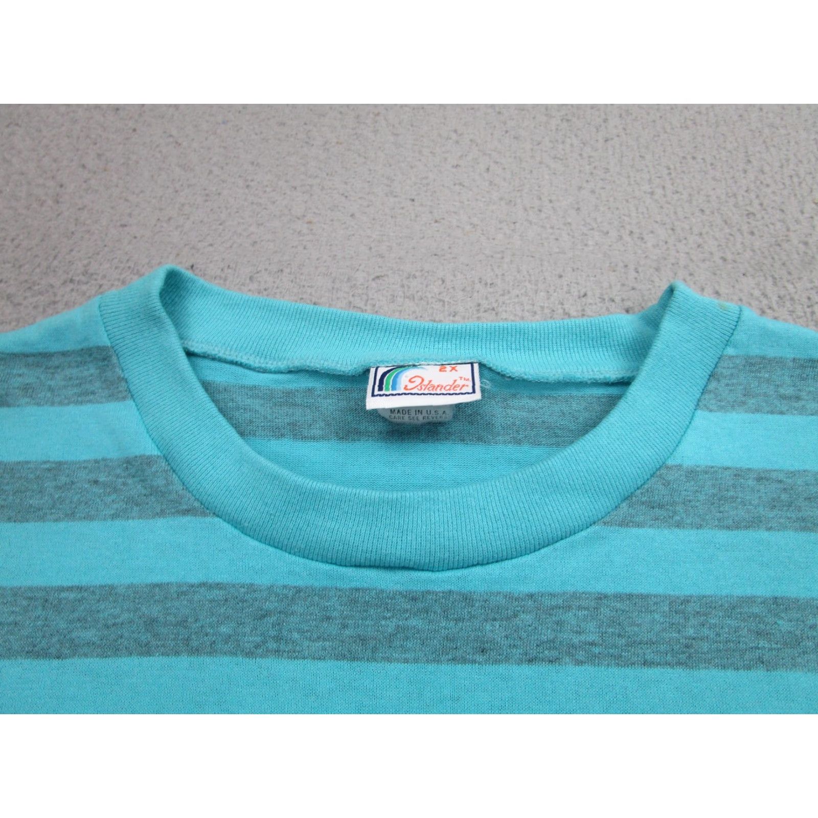 AQUA VINTAGE Islander Shirt Mens 2XL Short Sleeve Crew Neck Striped Aqua Blue USA Made T-Shirt Mens 2XL Size US XXL / EU 58 / 5 - 3 Thumbnail
