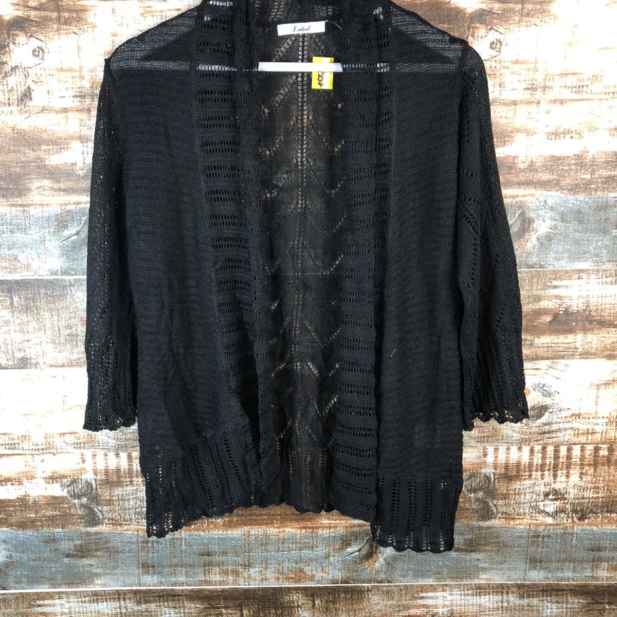 Homespun Knitwear × Japanese Brand Ledual Black crochet meshnet Cardigan Knitwear #A1352 Size M / US 6-8 / IT 42-44 - 3 Thumbnail