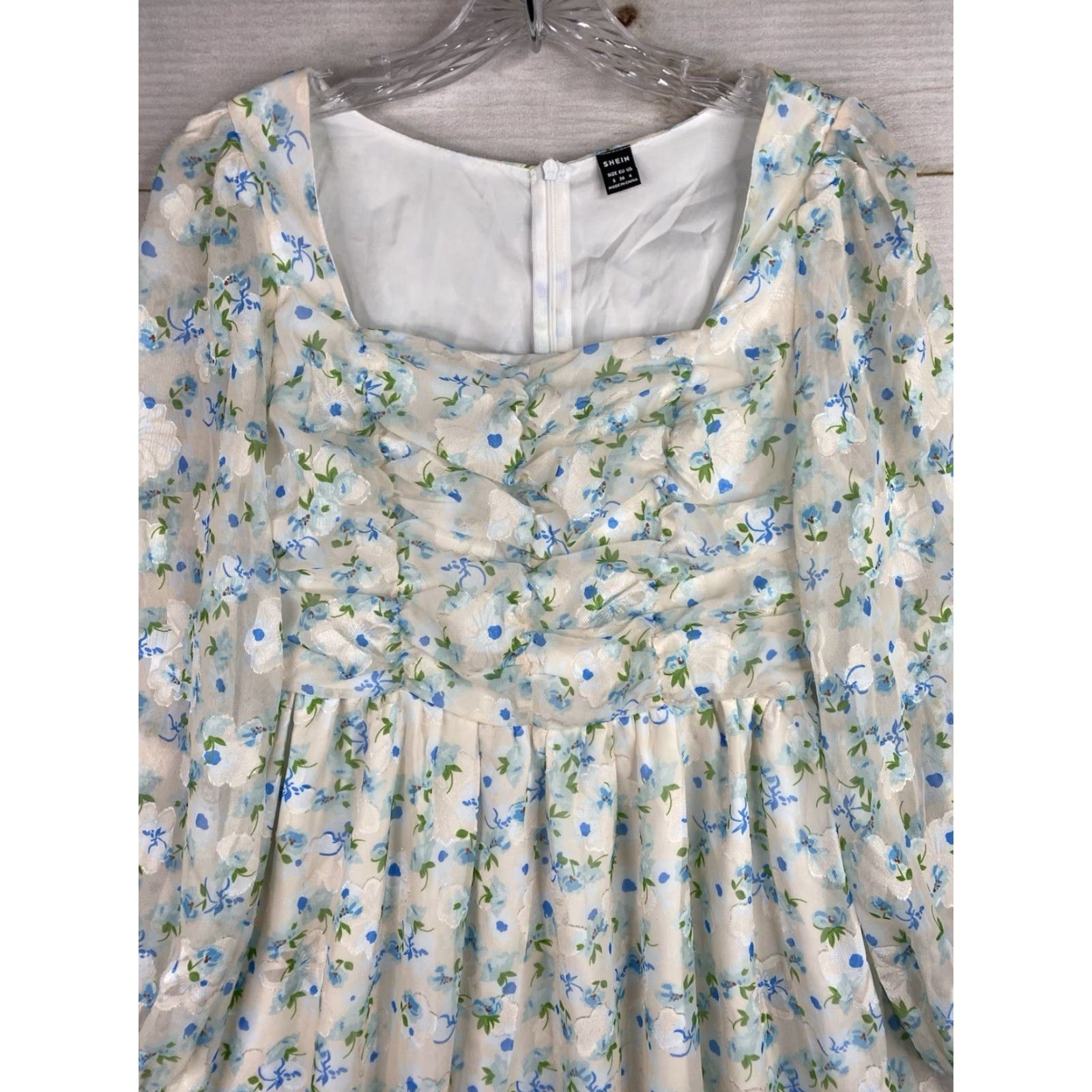 Shein VINTAGE SheIn Dress S Floral Prairie Cottagecore Ruched Bodice Flowy Midi Sheer Overlay Size S / US 4 / IT 40 - 2 Thumbnail