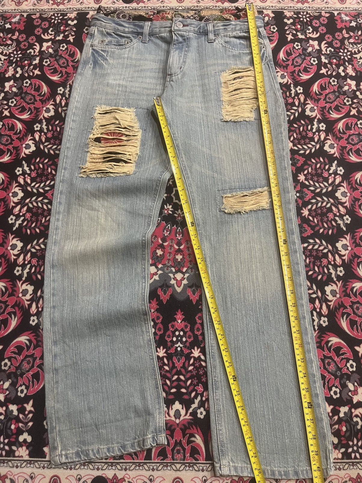 Japanese Brand Vintage Jouer Aux Echecs Double Waist Floral Distressed Jean Size US 30 / EU 46 - 10 Thumbnail