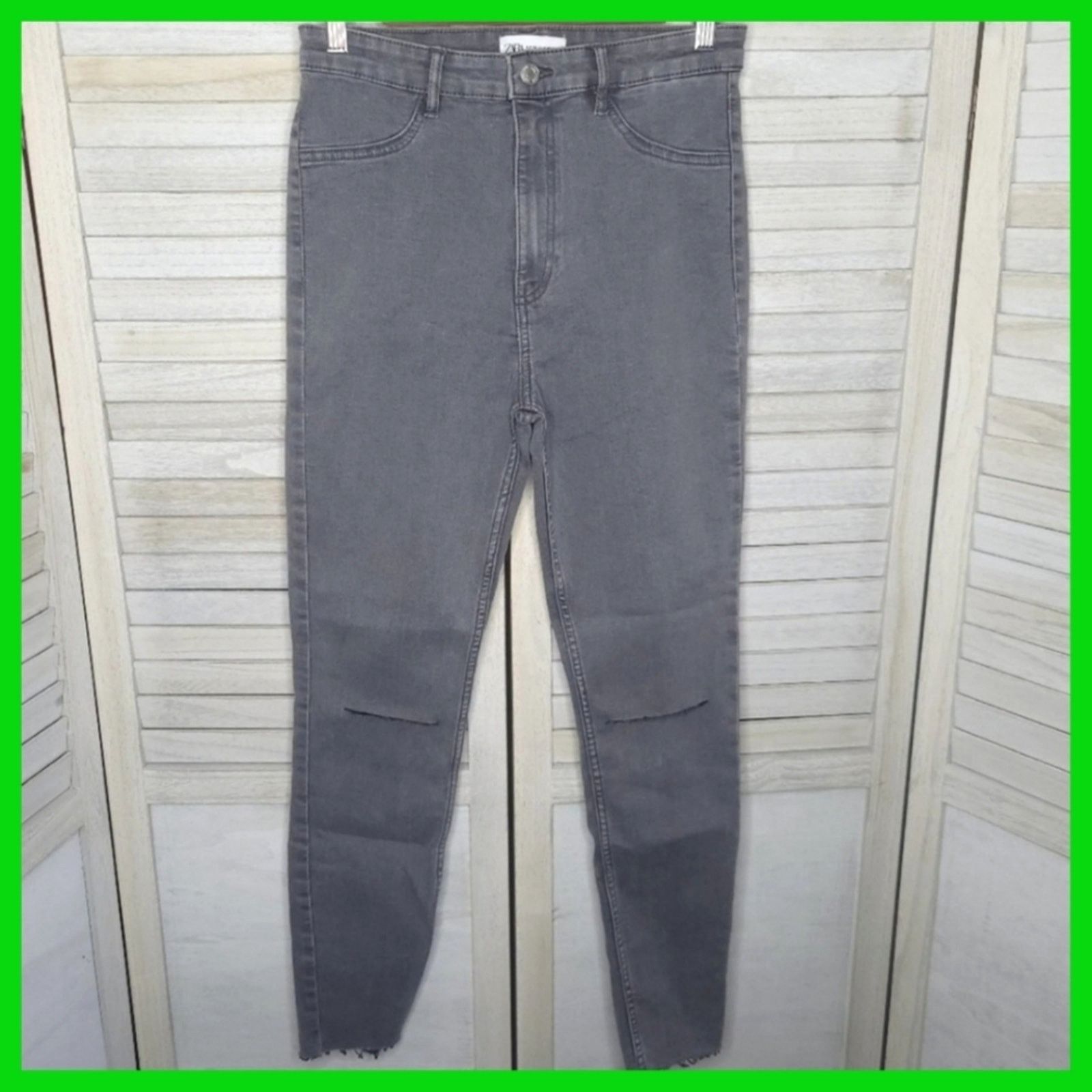 Zara Zara Gray High Rise Skinny Distressed Raw Hem Jeans Womens 8 Size 28" / US 6 / IT 42 - 1 Thumbnail