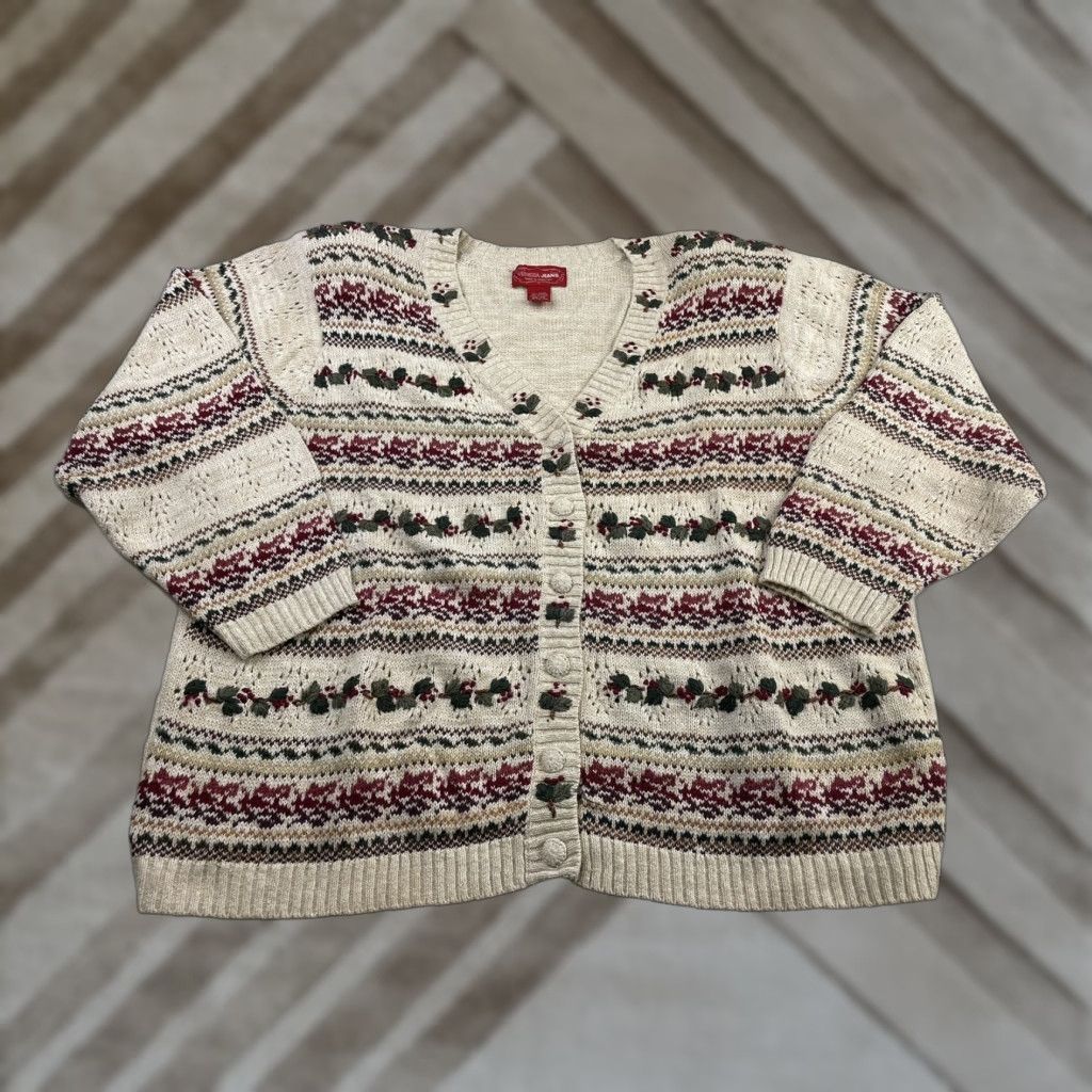 Vintage Venezia Vintage Plus Size 22/24 Christmas Embroidered Knit Sweater - Beige Pullover Womens Winter Shirt? Size 3XL / US 20-22 - 1 Thumbnail