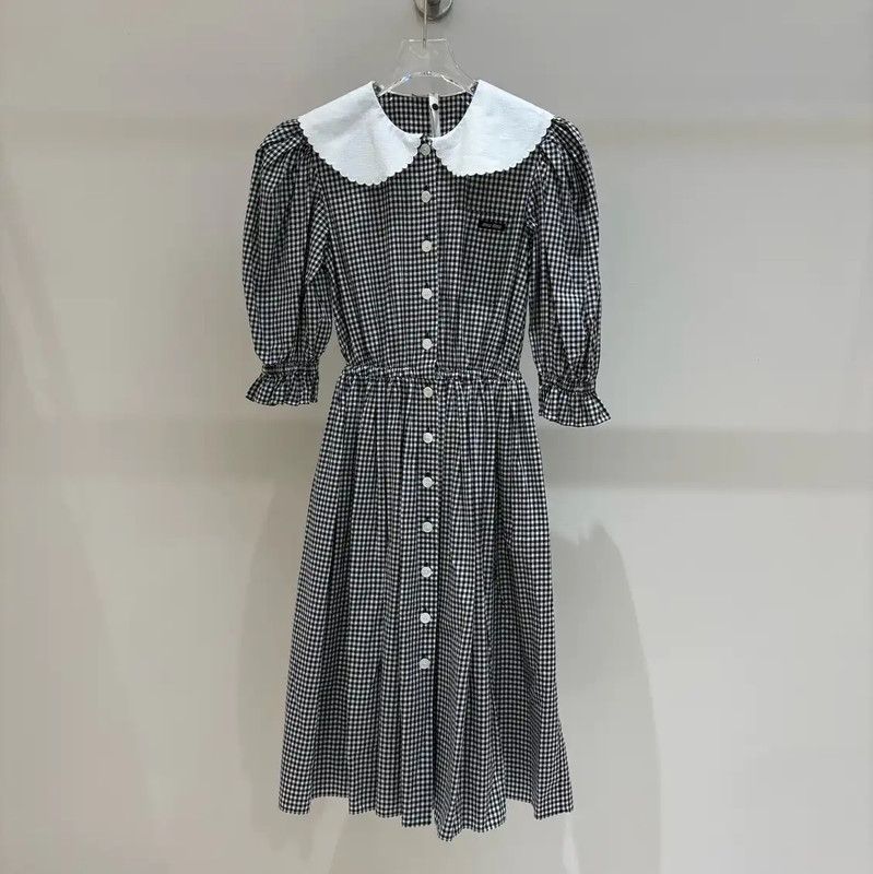 Miu Miu Miu Miu Black Cotton Checkered Dress 0089 Size S / US 4 / IT 40 - 1 Thumbnail