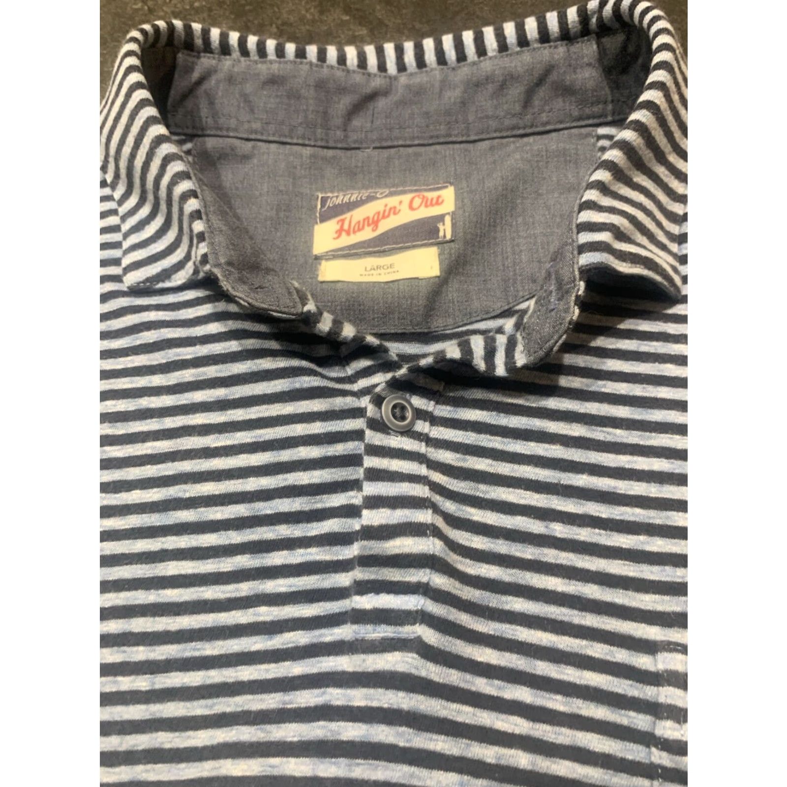 johnnie-O johnnie-O Hangin' Out Mens Charcoal Gray Linen Blend Striped Short Sleeve Polo Shirt Large Size US L / EU 52-54 / 3 - 4 Thumbnail