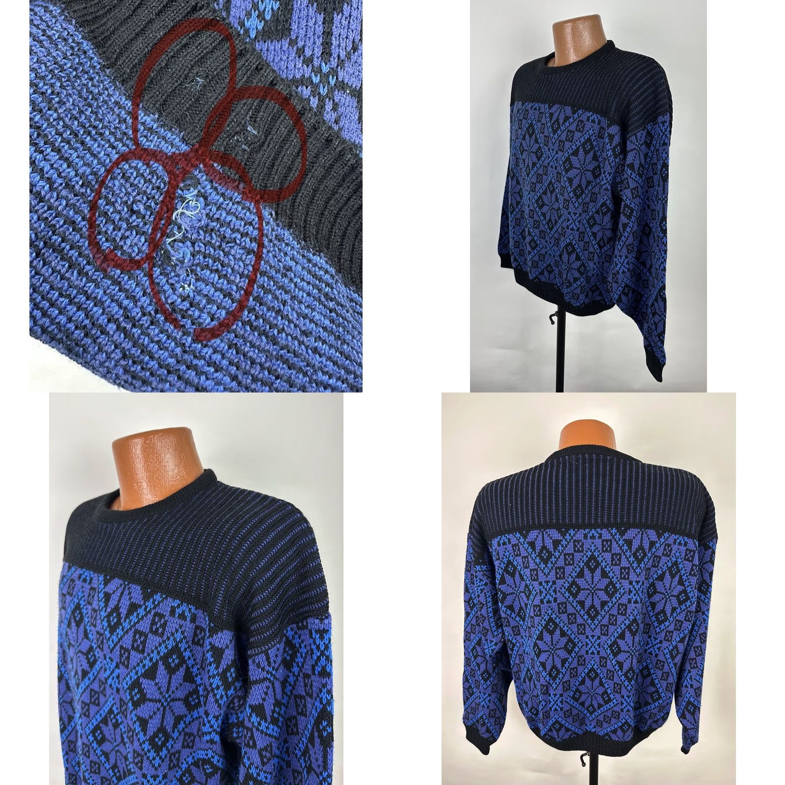Vintage VINTAGE 80s Fairisle Ski Sweater L Blue Black Knit Retro Mens Size US L / EU 52-54 / 3 - 8 Thumbnail