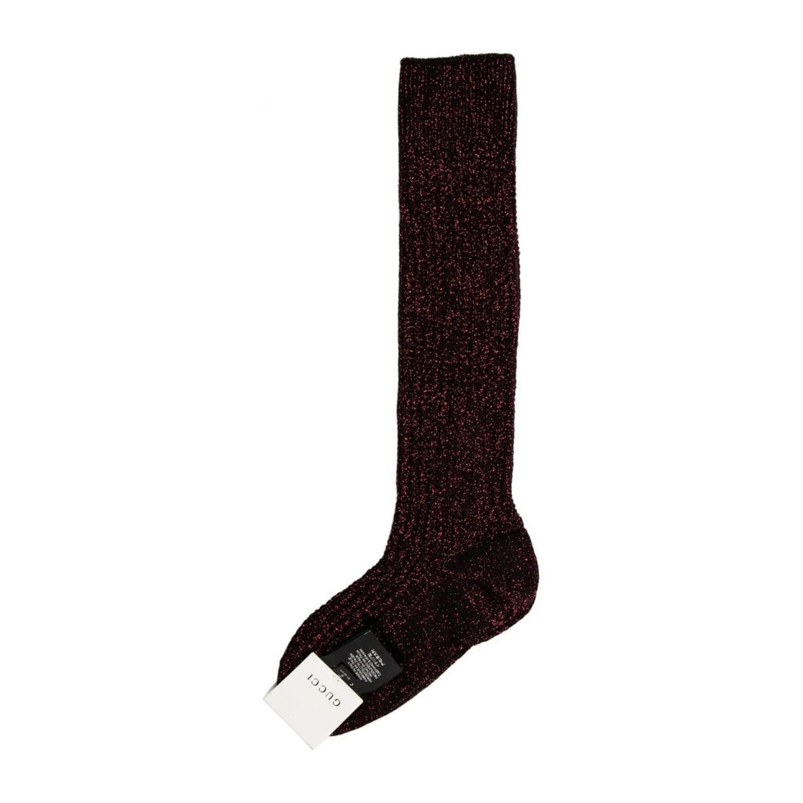 GUCCI Wool Red Black Metallic Crew Socks w/ Box Size: M9