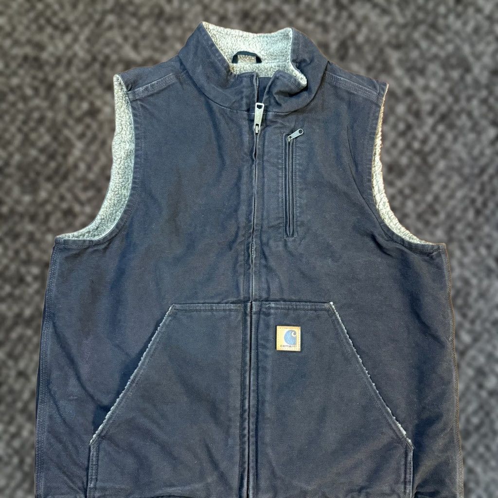 Carhartt Carhartt Vest Fleece Lined Zip Work Outdoor Medium Brown Canvas Western Logo Mens V33 JJ21 Size US M / EU 48-50 / 2 - 1 Thumbnail