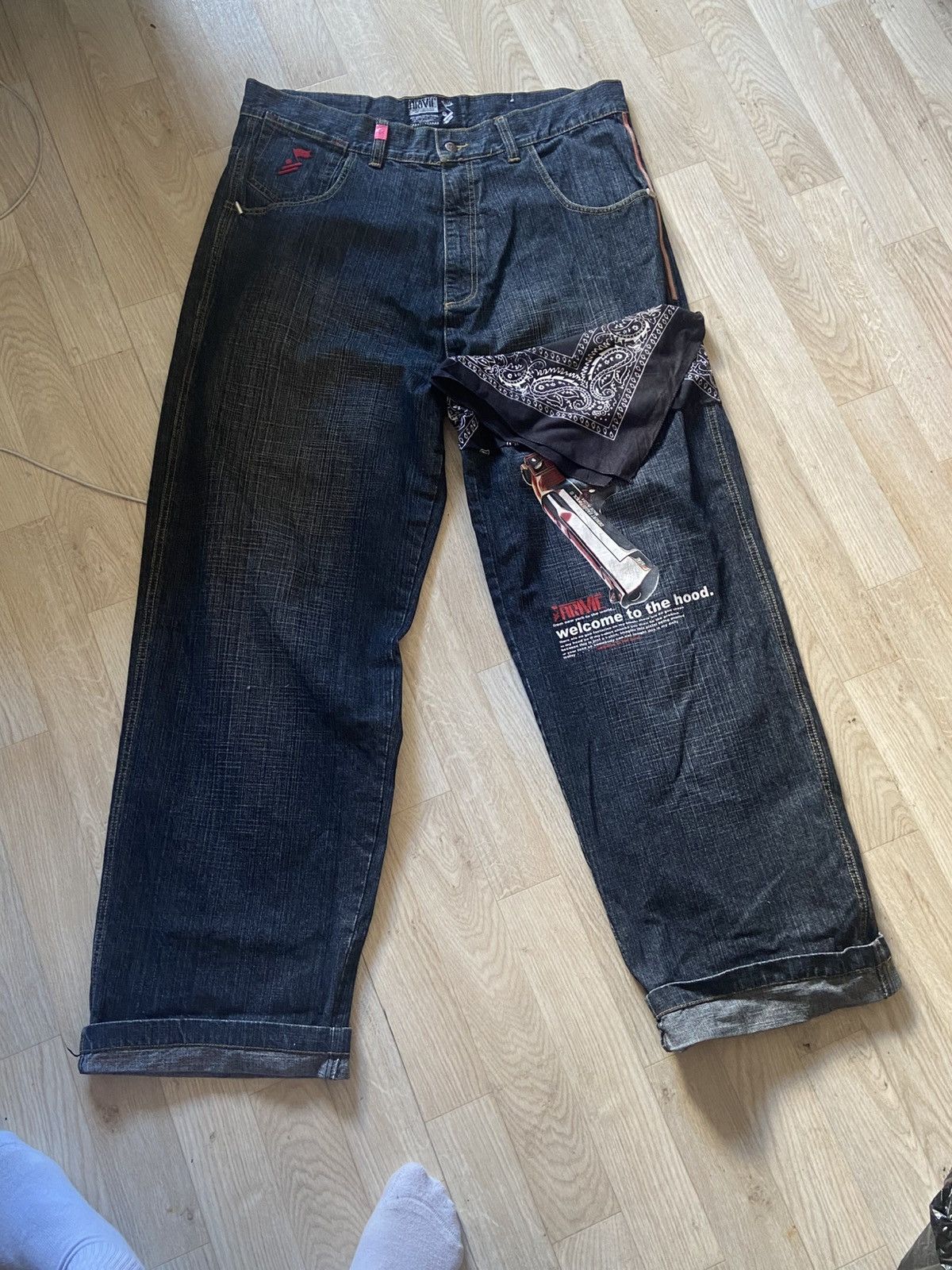 Vintage Ultra Baggy Guns Printed Denim Arme Clothing Size US 38 / EU 54 - 1 Thumbnail