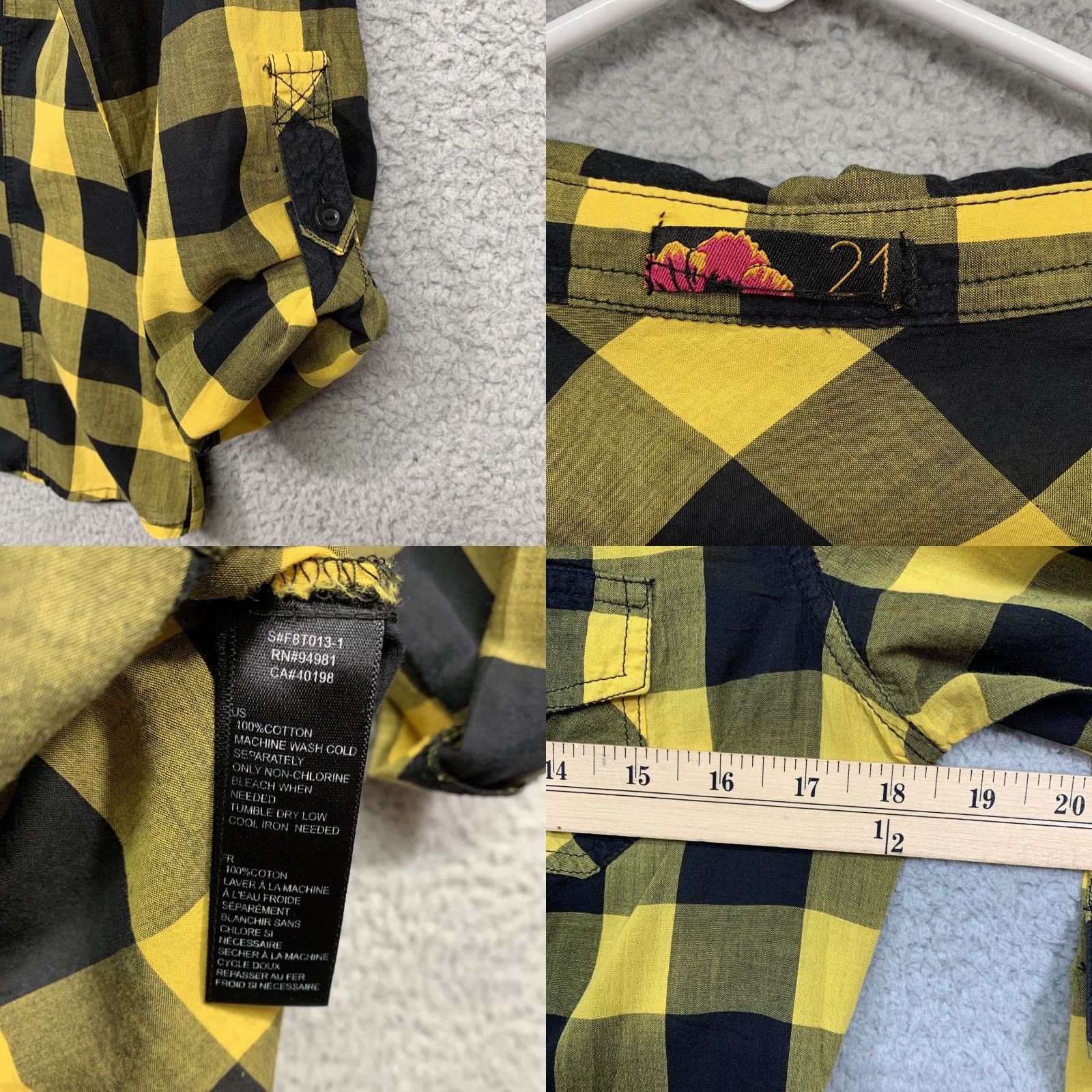 Vintage Rue21 Women’s Blouse Small Yellow Black Plaid 3/4 Sleeve Pockets V-Neck Shirt Womens Size S / US 4 / IT 40 - 8 Thumbnail