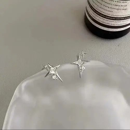 Jewelry Crystal Star Stone Earrings Gothic Punk Chrome Jewelry Spike Size ONE SIZE - 2 Thumbnail