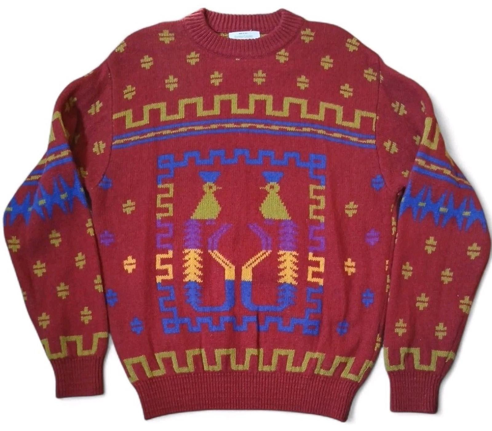 Other 90s Benetton Native American 100% Shetland Wool L Sweater Size US L / EU 52-54 / 3 - 1 Thumbnail